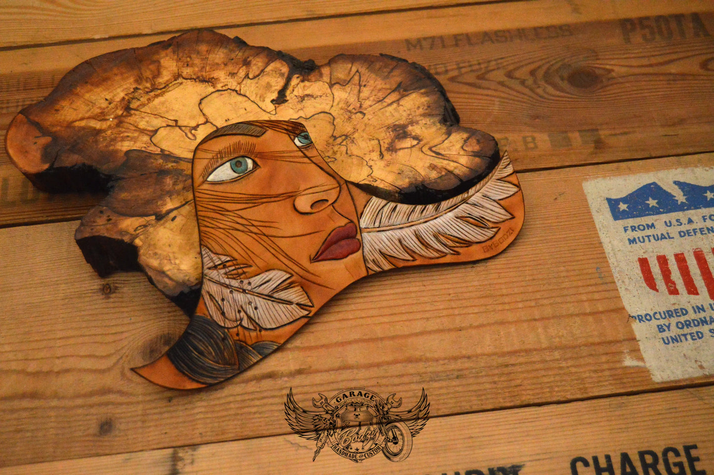 Native Girl & Feathers Custom Leather Taylor Pickguard-ByBodzi
