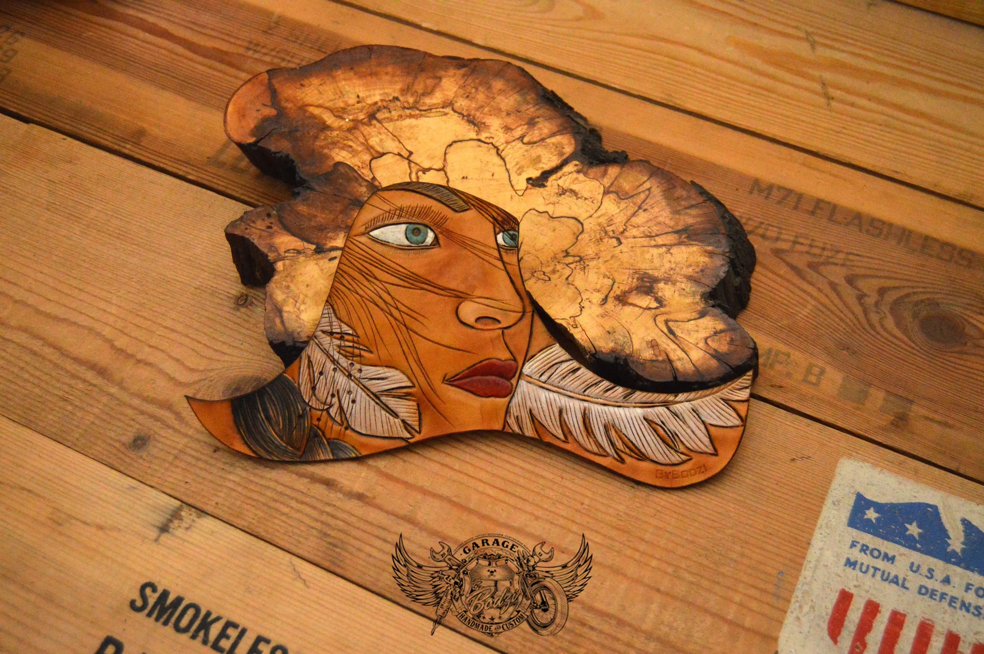 Native Girl & Feathers Custom Leather Taylor Pickguard-ByBodzi