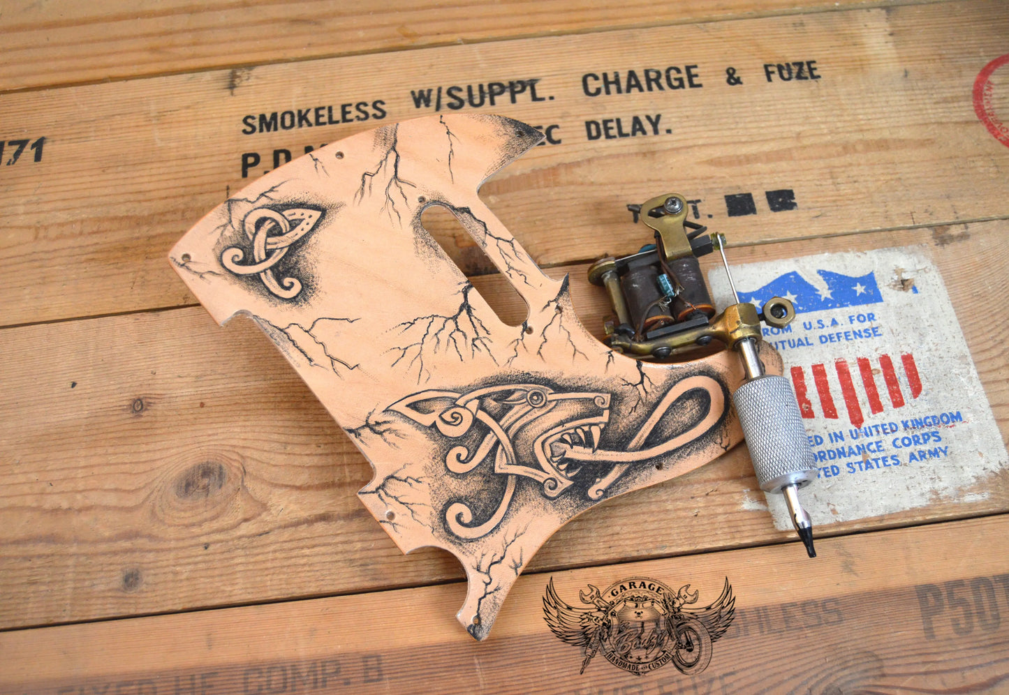 Celtic Wolf Tattooed Leather Telecaster Pickguard-ByBodzi