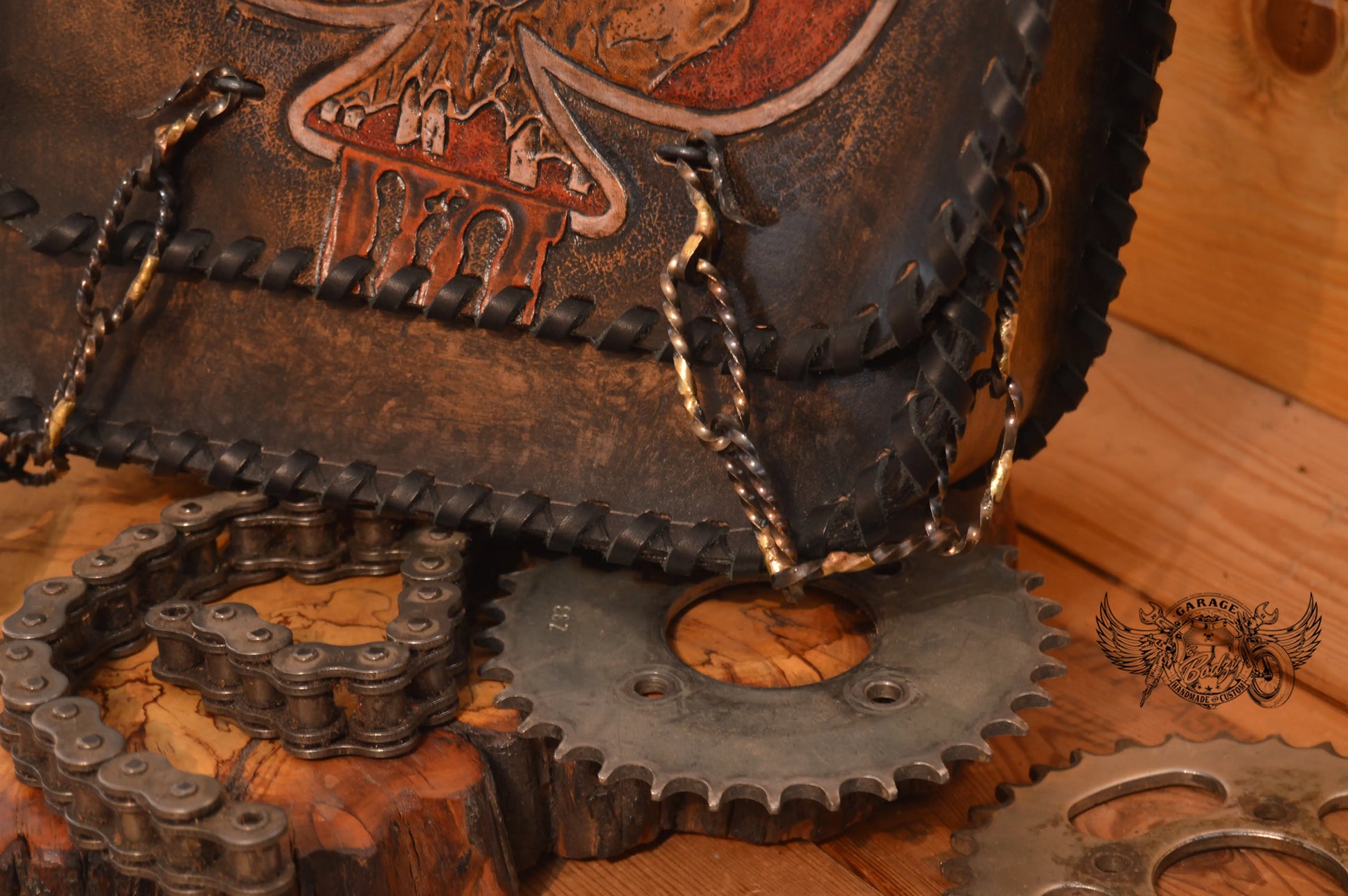 Ace Of Spades Carved Leather Swingarm Bag-ByBodzi-ByBodzi