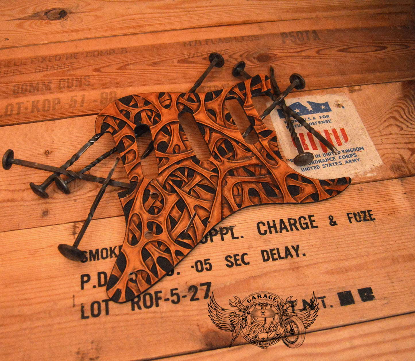 Alien Biomechanics Leather Stratocaster Pickguard-ByBodzi-ByBodzi