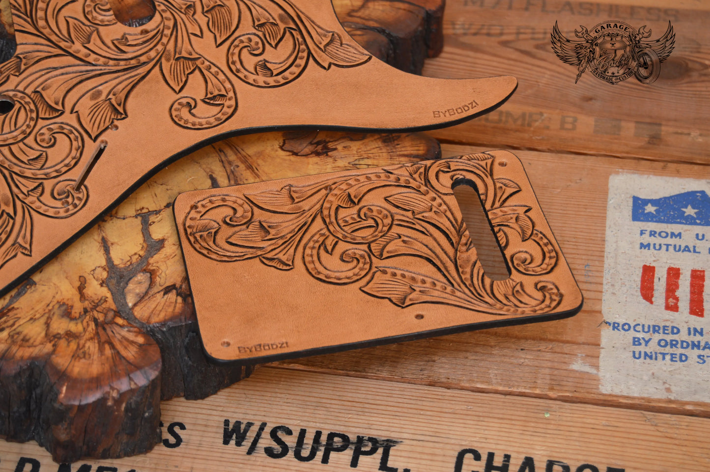 Antique Vinework Leather Stratocaster Pickguard-ByBodzi-ByBodzi
