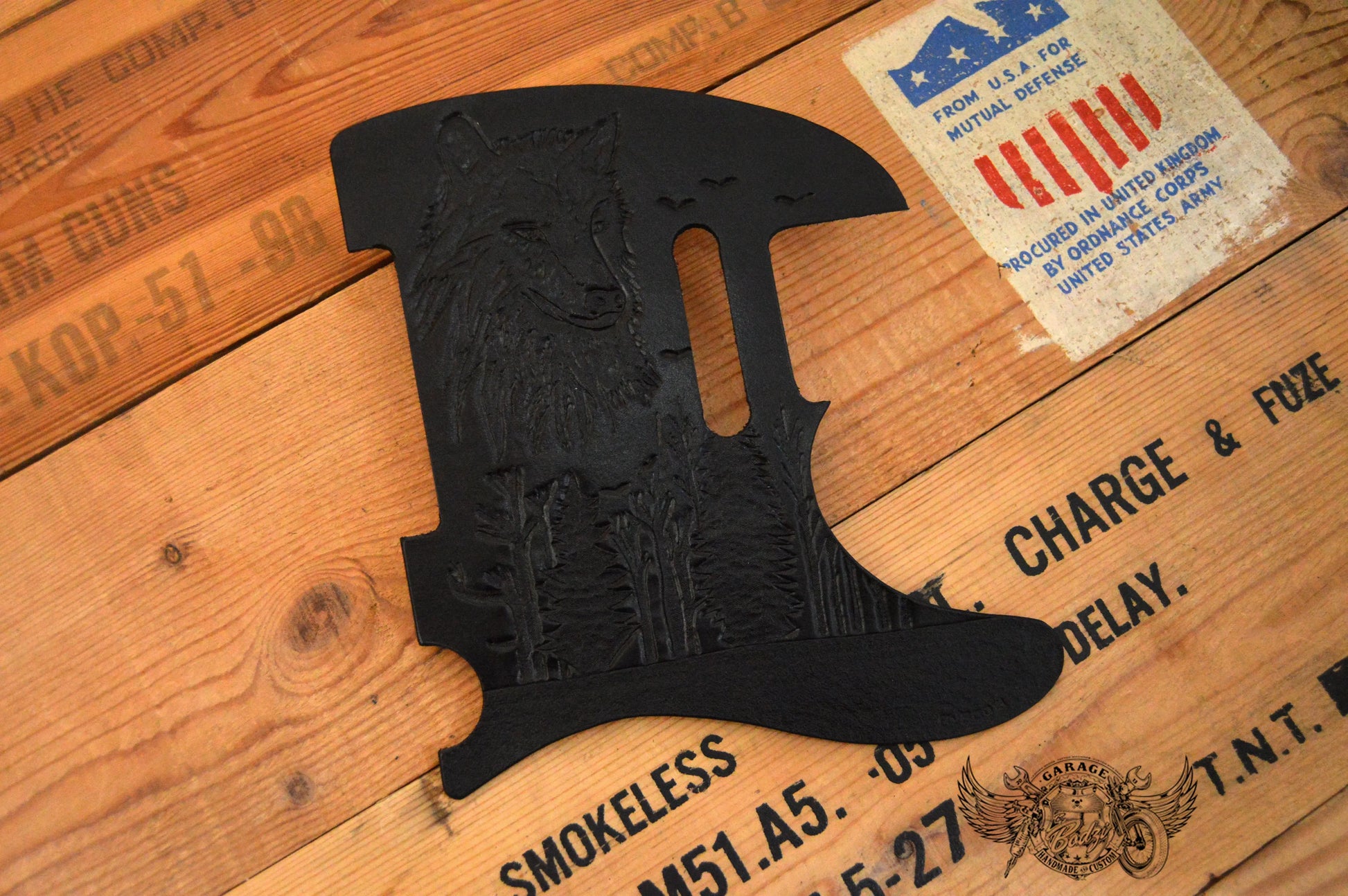 Black Wolf Leather Telecaster Pickguard-ByBodzi-ByBodzi