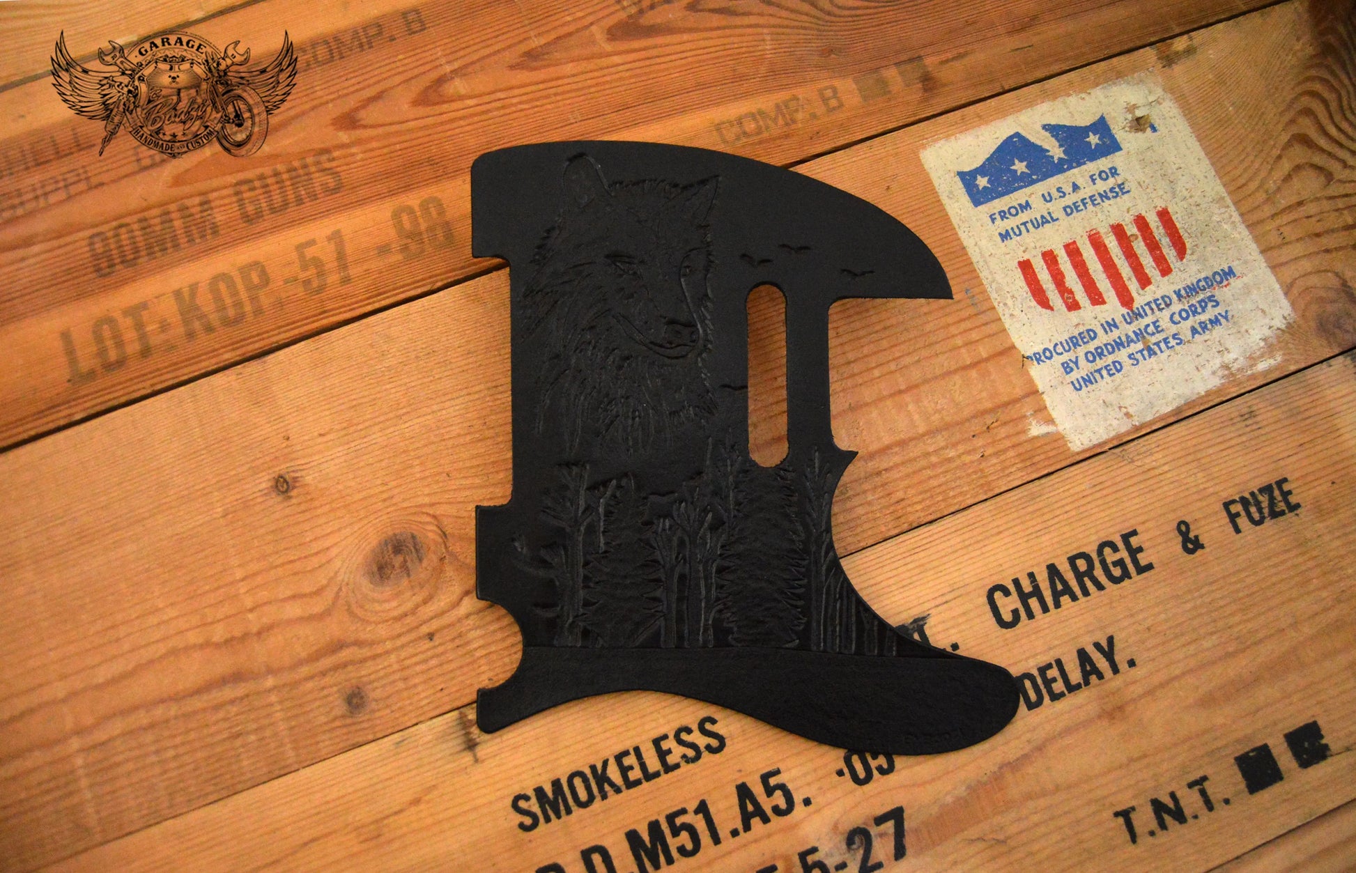 Black Wolf Leather Telecaster Pickguard-ByBodzi-ByBodzi