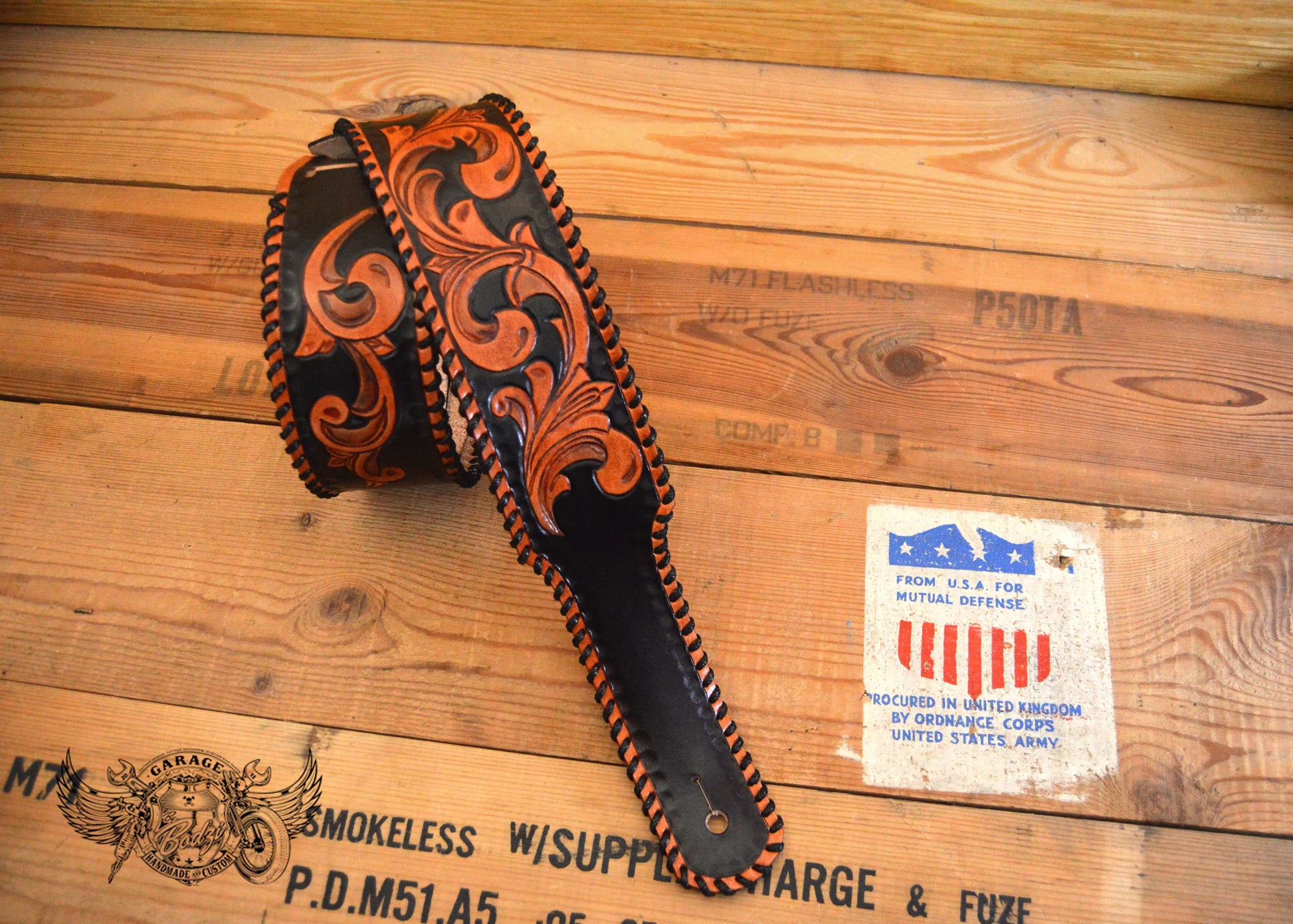 Black & Brown Vinework Leather Guitar Strap-ByBodzi-ByBodzi