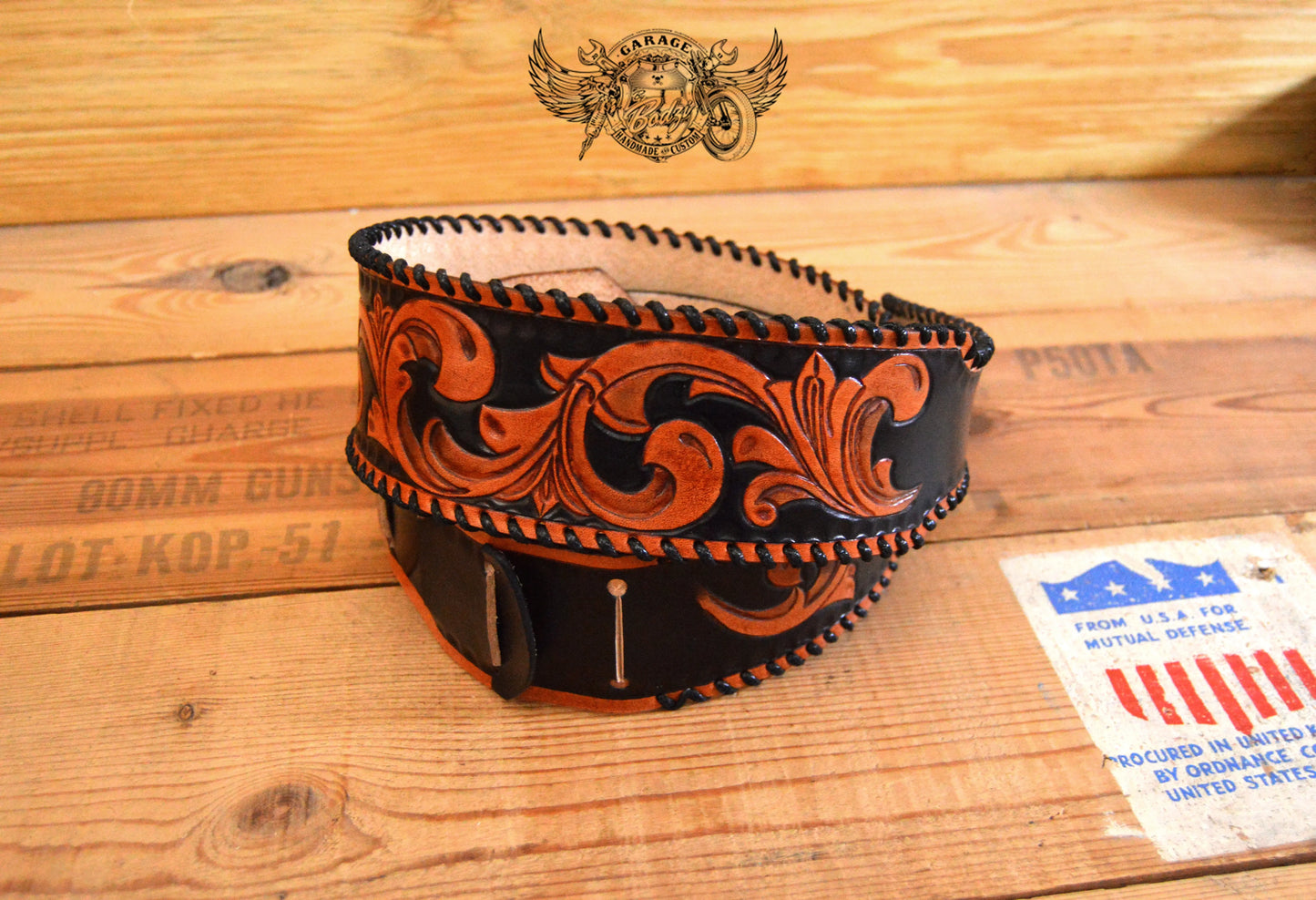 Black & Brown Vinework Leather Guitar Strap-ByBodzi-ByBodzi