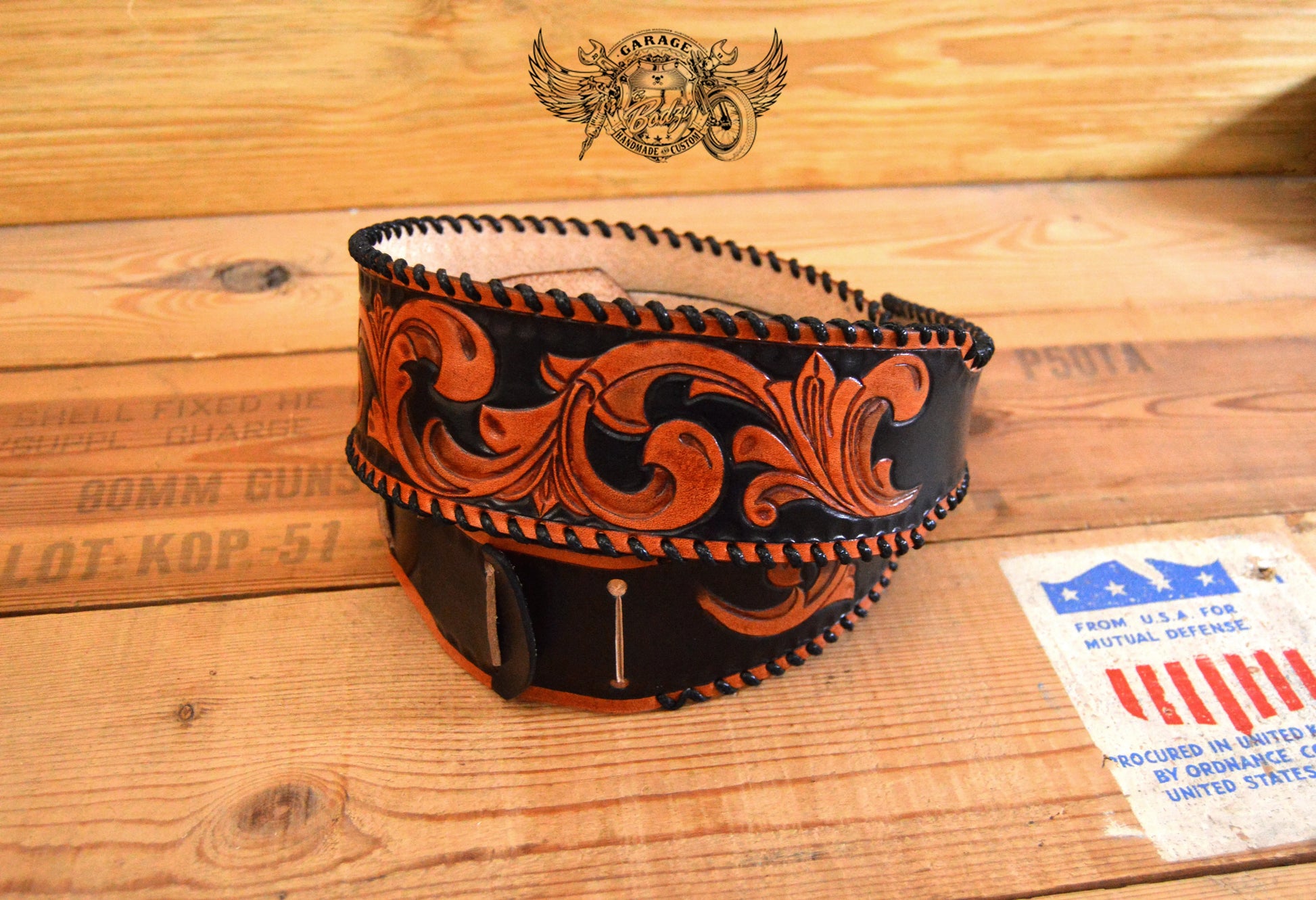 Black & Brown Vinework Leather Guitar Strap-ByBodzi-ByBodzi
