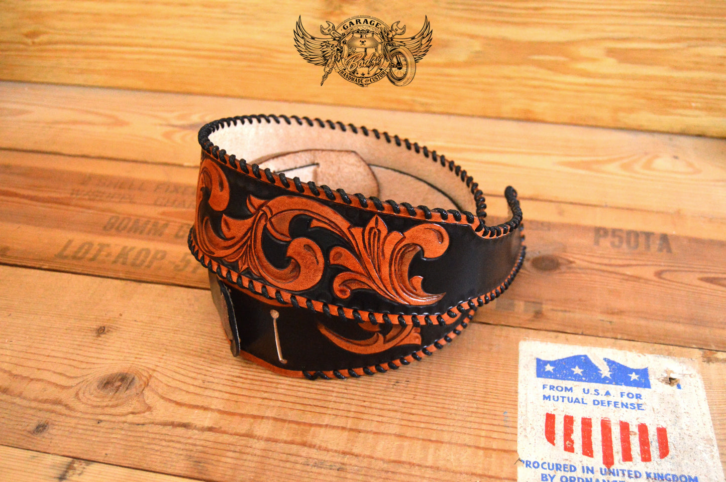 Black & Brown Vinework Leather Guitar Strap-ByBodzi-ByBodzi