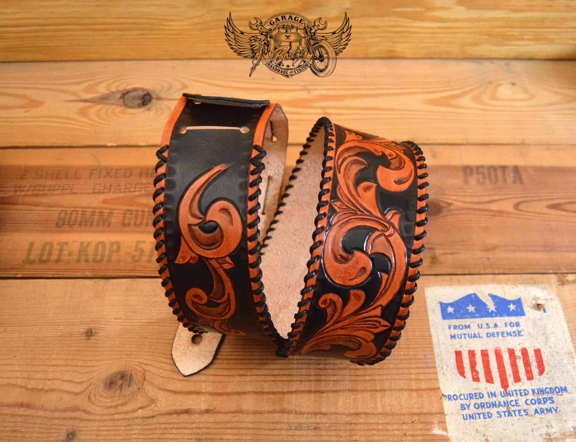 Black & Brown Vinework Leather Guitar Strap-ByBodzi-ByBodzi
