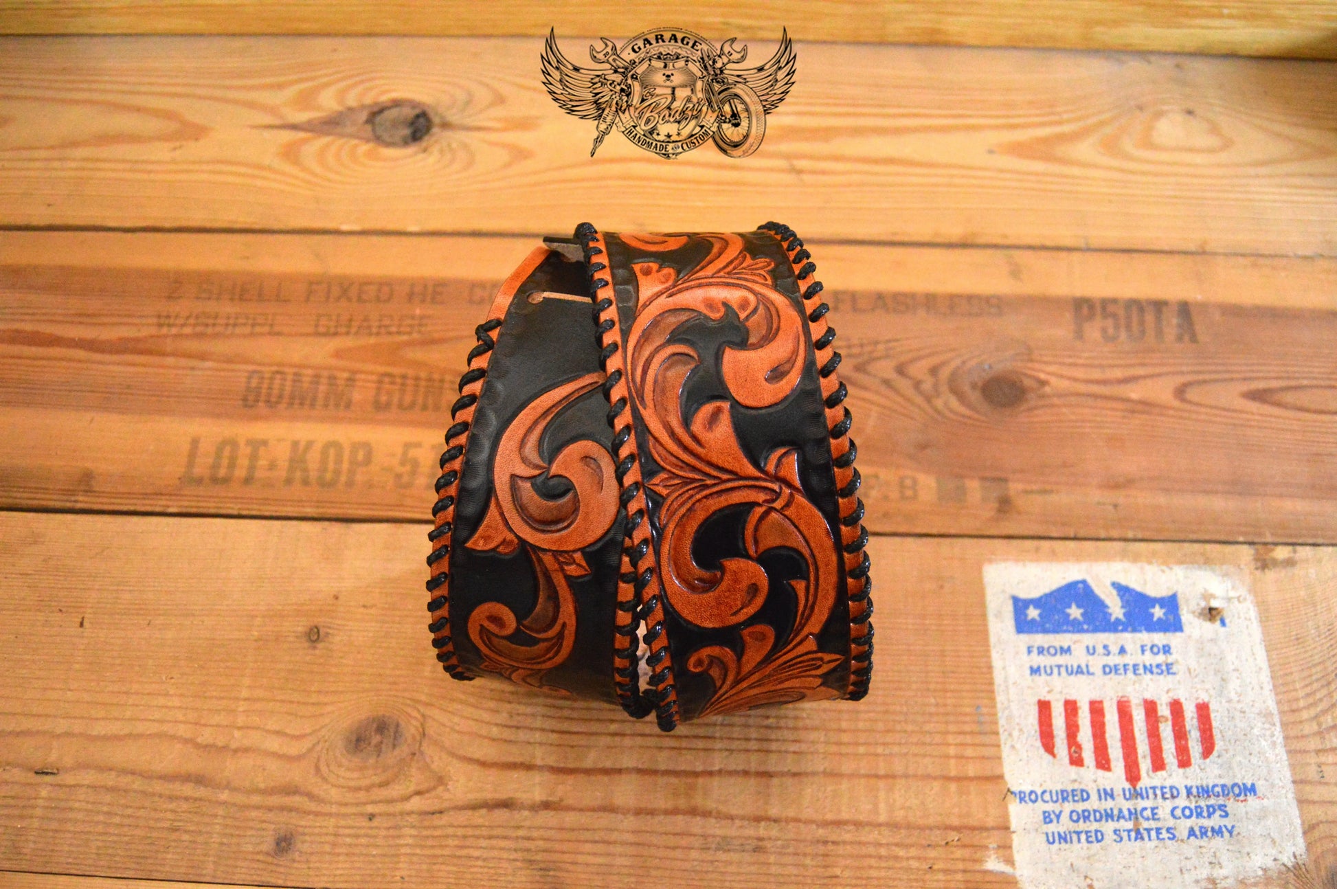 Black & Brown Vinework Leather Guitar Strap-ByBodzi-ByBodzi