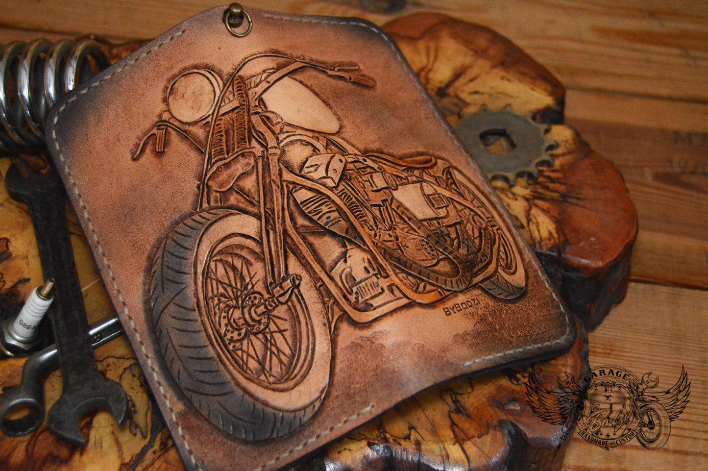 Brown Custom Motorcycle Leather Long Leather Wallet v1.0-ByBodzi-ByBodzi