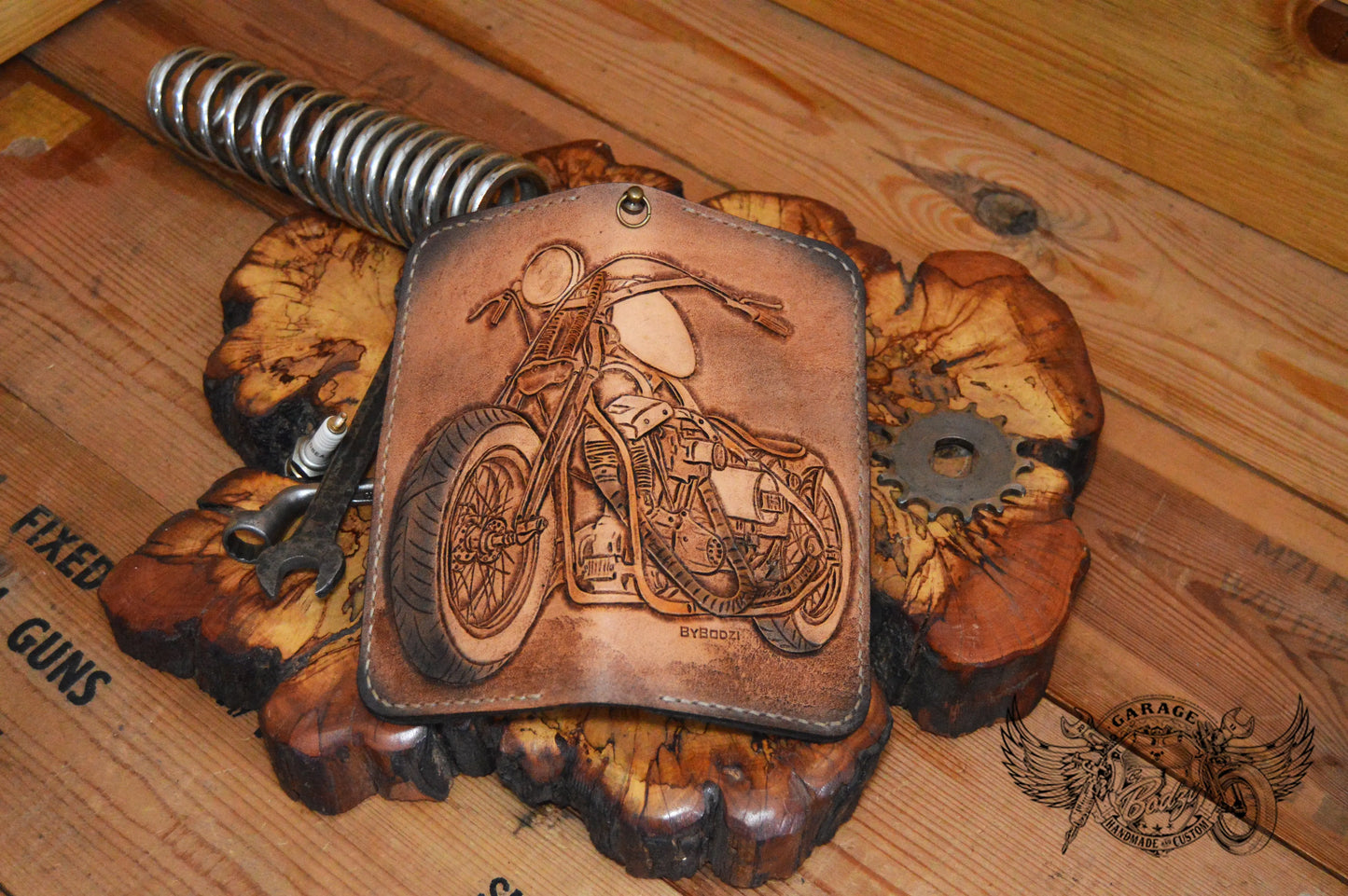Brown Custom Motorcycle Leather Long Leather Wallet v1.0-ByBodzi-ByBodzi
