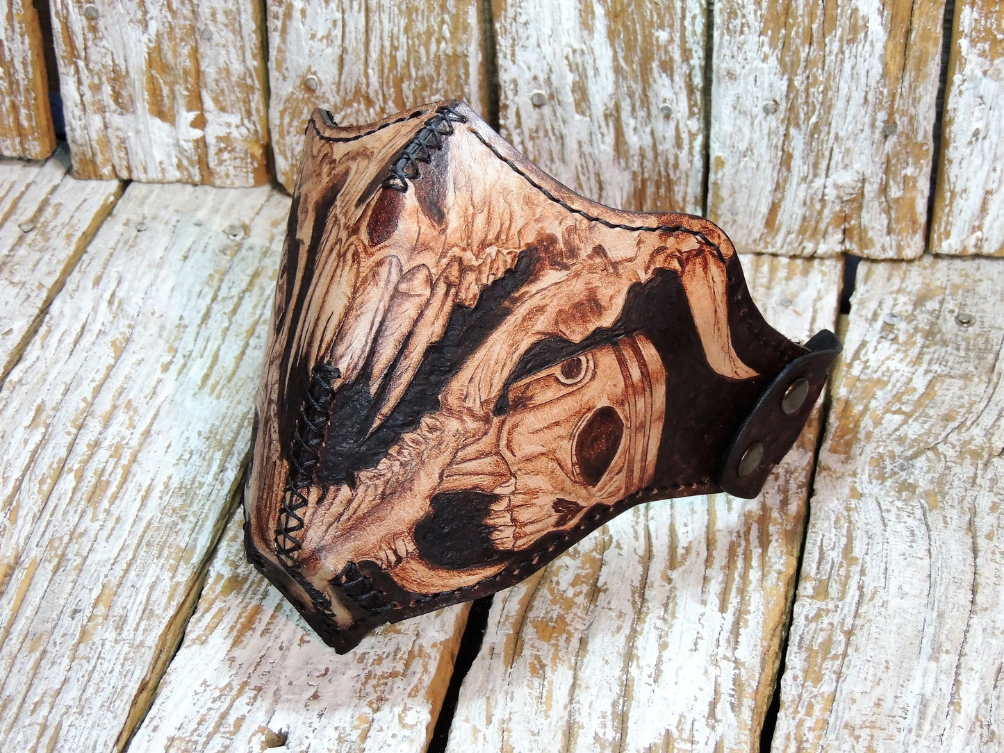 Burned Monsters Skull Motorcycle Leather Half Mask-ByBodzi