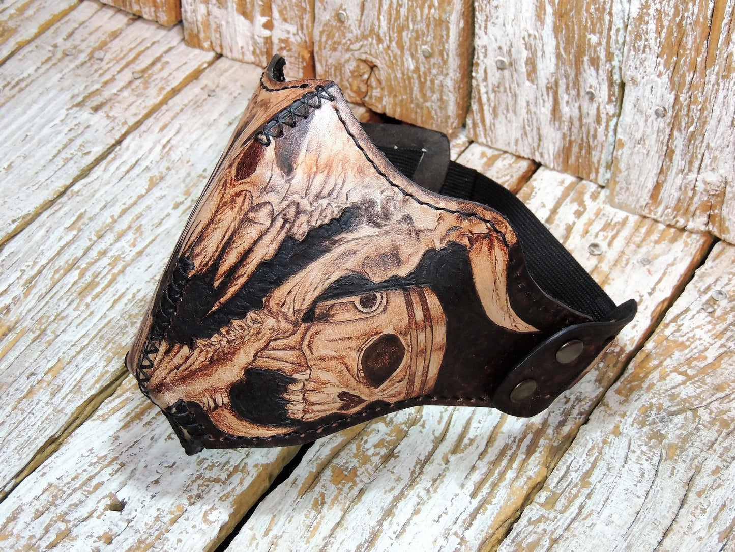 Burned Monsters Skull Motorcycle Leather Half Mask-ByBodzi