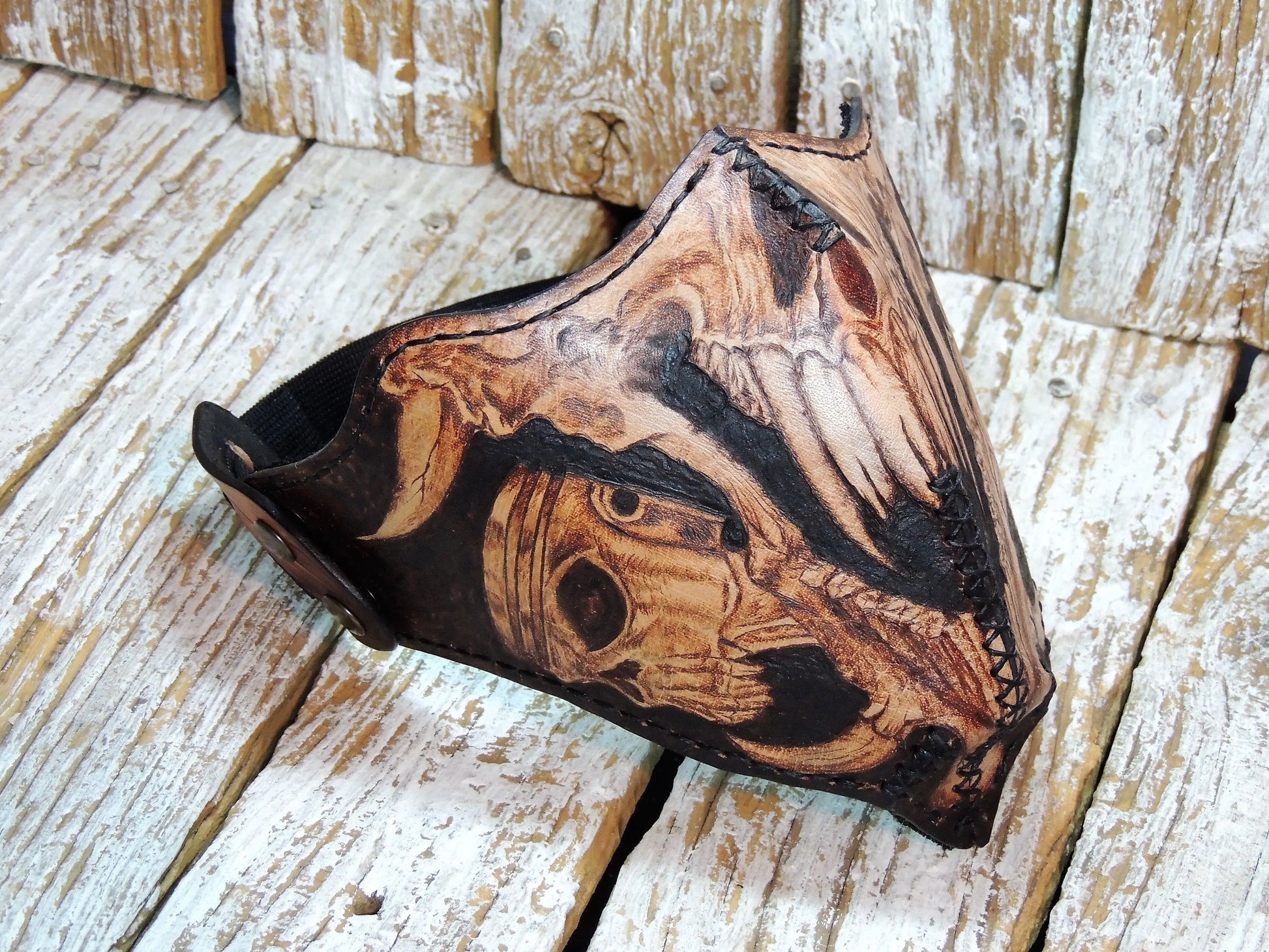 Burned Monsters Skull Motorcycle Leather Half Mask-ByBodzi