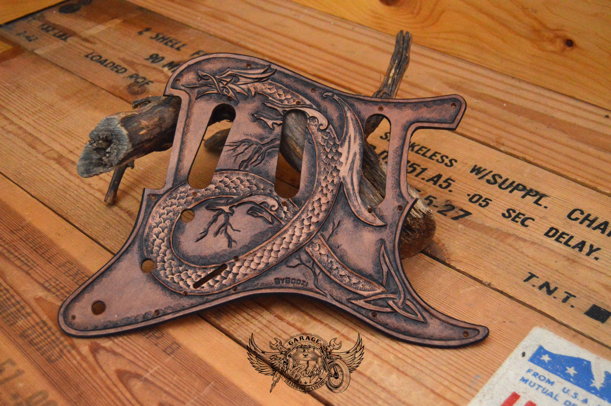 Celtic Dragon Leather Stratocaster Pickguard
