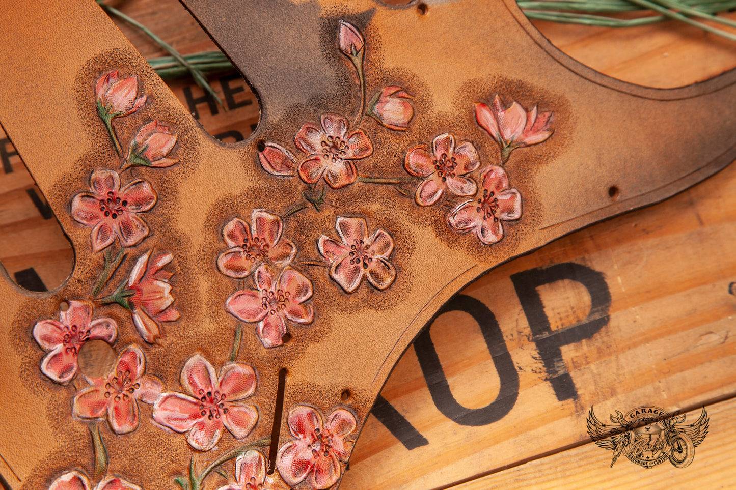 Cherry Blossom Leather Stratocaster Pickguard-ByBodzi-ByBodzi