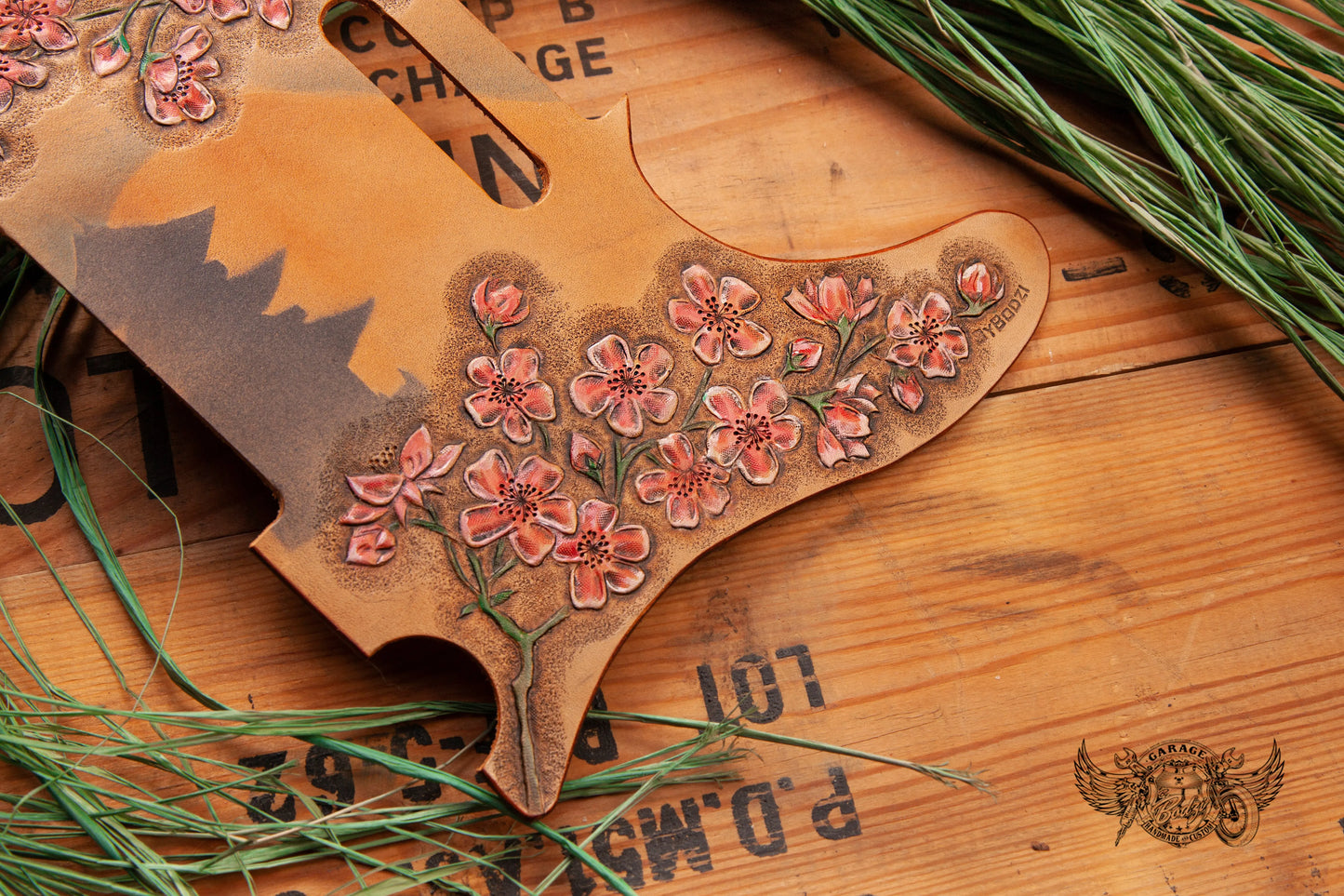 Cherry Blossom Leather Telecaster Pickguard-ByBodzi-ByBodzi