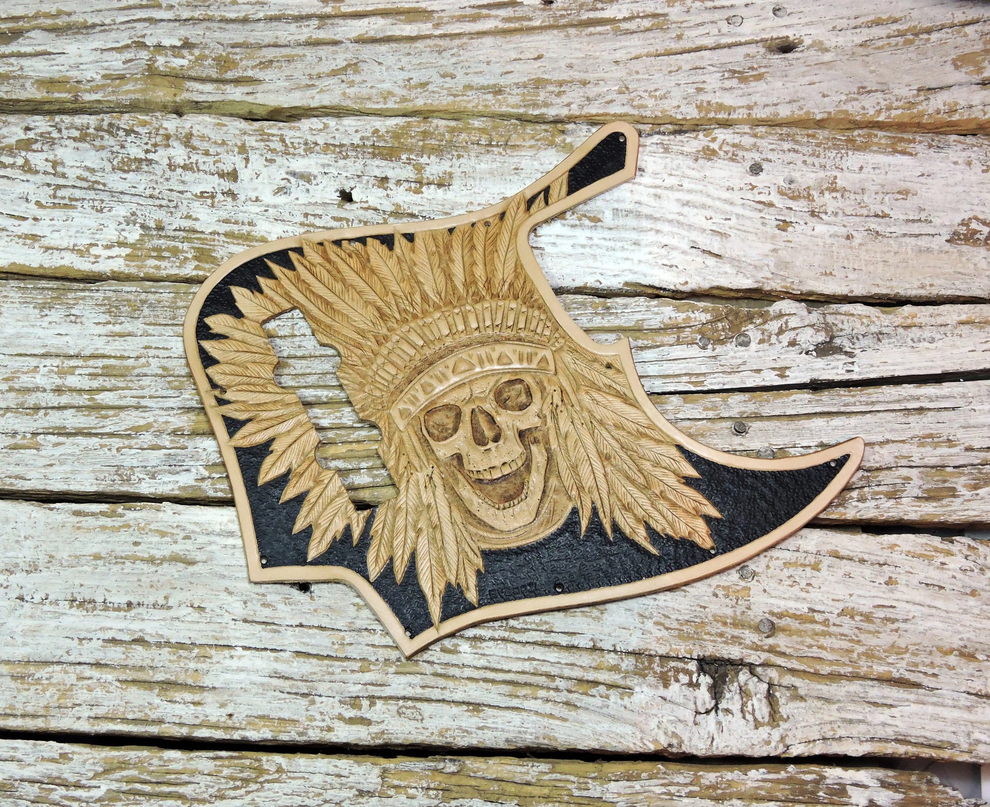 Chief Skull Leather Fender Jazz Bass Pickugard-ByBodzi-ByBodzi