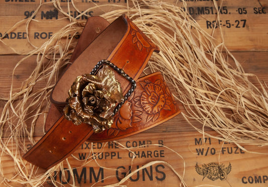 Copper Floral Leather Guitar Strap-ByBodzi-ByBodzi