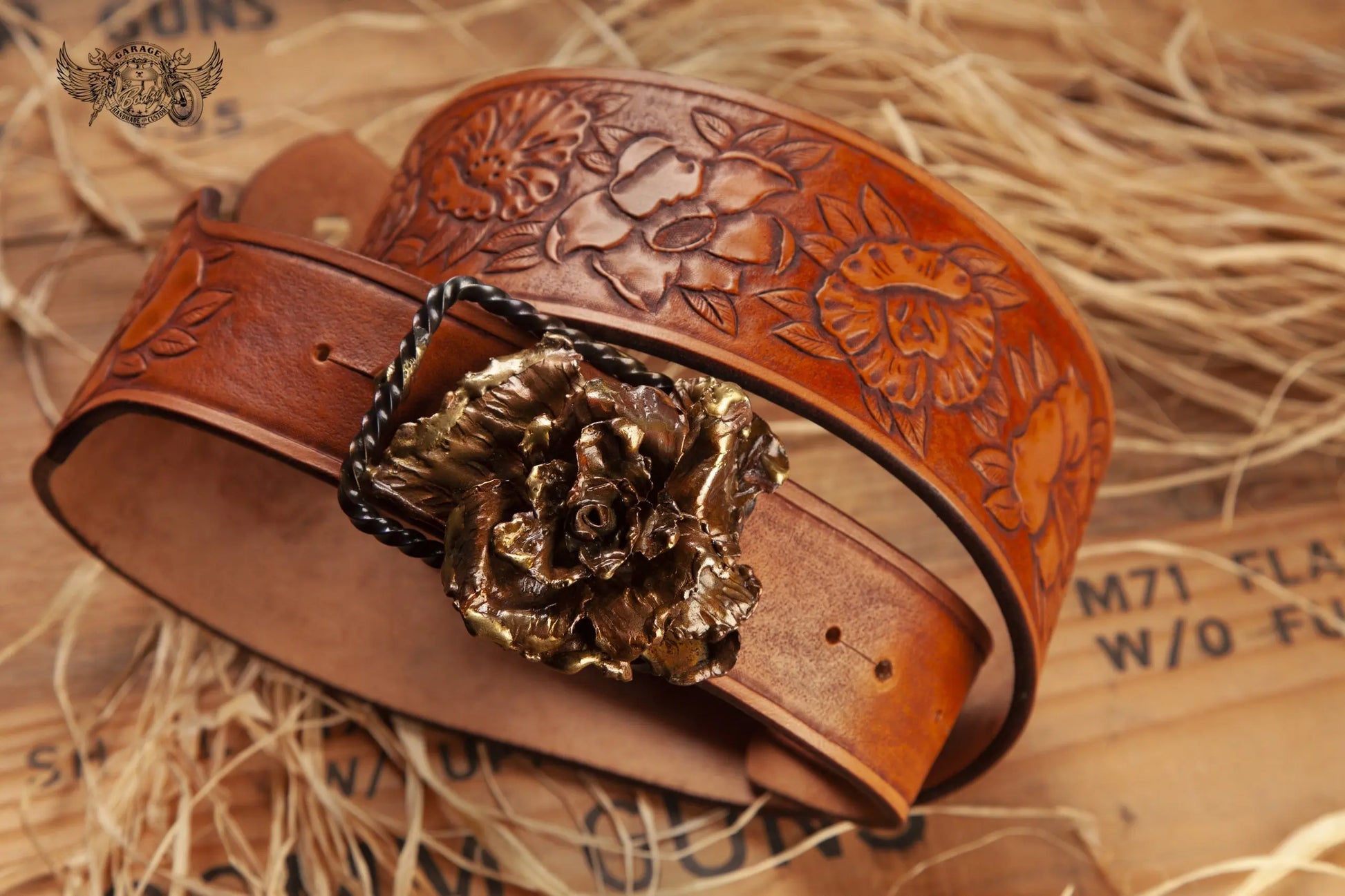 Copper Floral Leather Guitar Strap-ByBodzi-ByBodzi