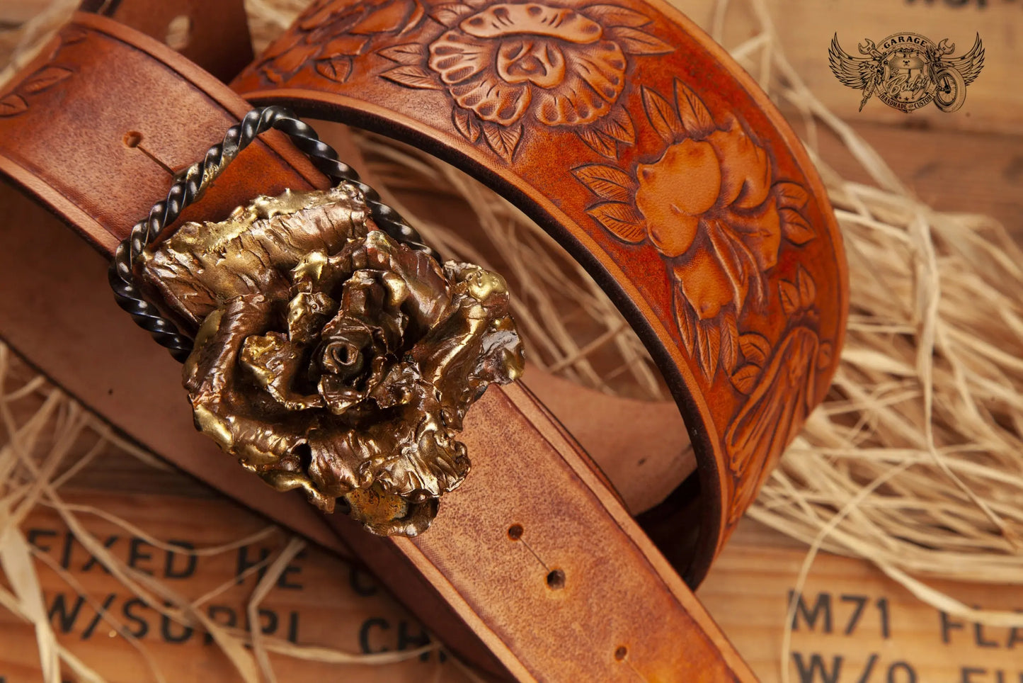 Copper Floral Leather Guitar Strap-ByBodzi-ByBodzi