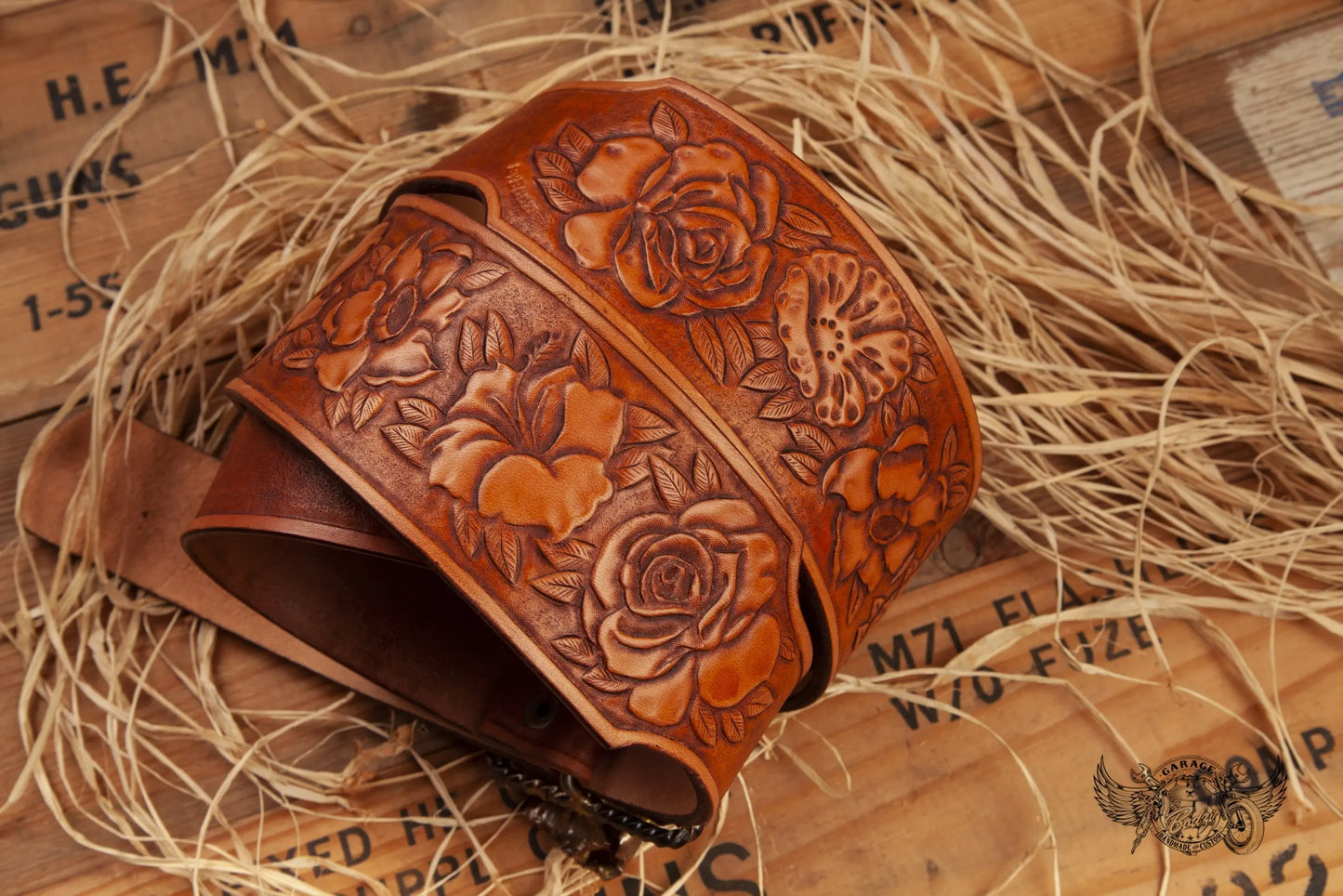 Copper Floral Leather Guitar Strap-ByBodzi-ByBodzi