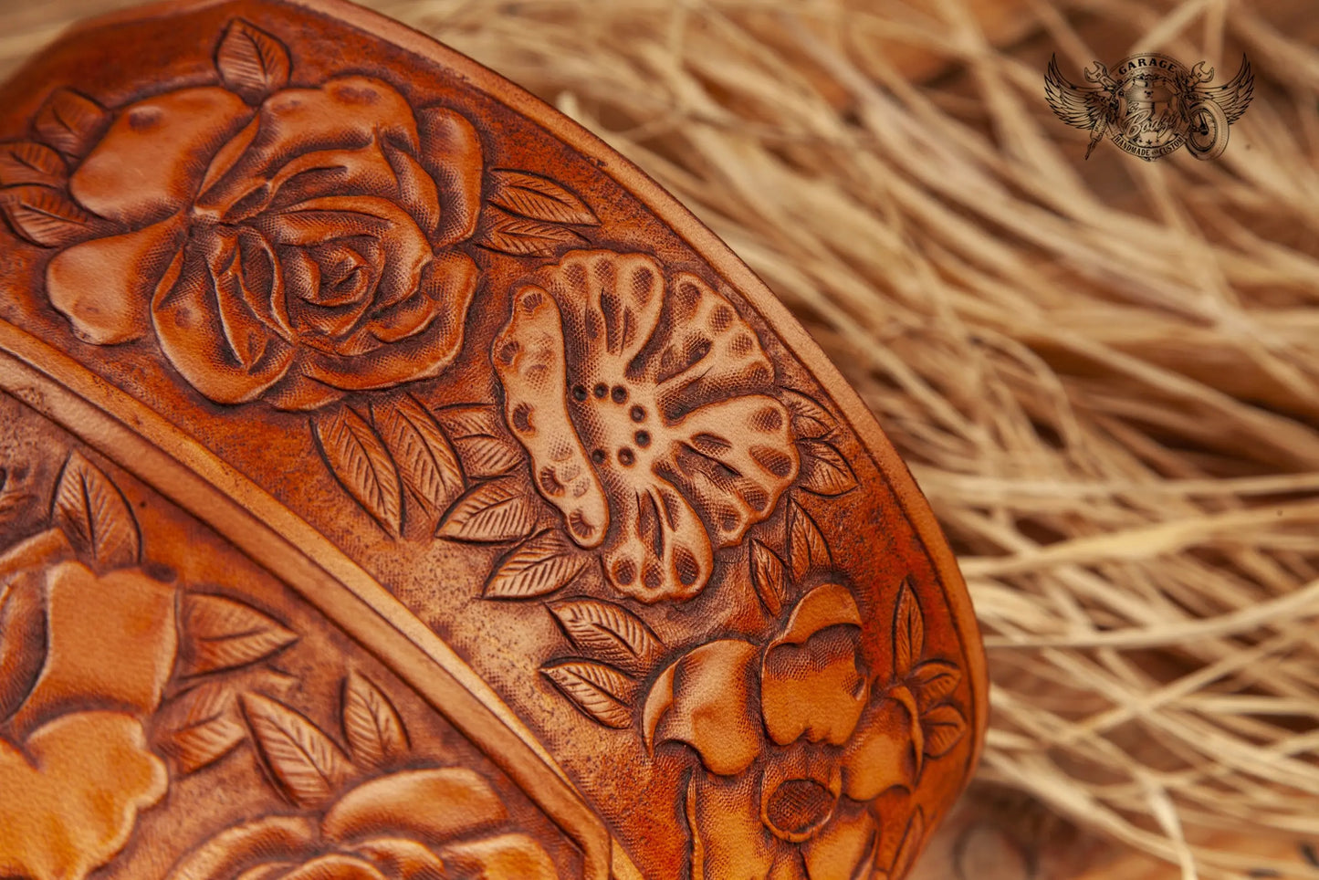 Copper Floral Leather Guitar Strap-ByBodzi-ByBodzi