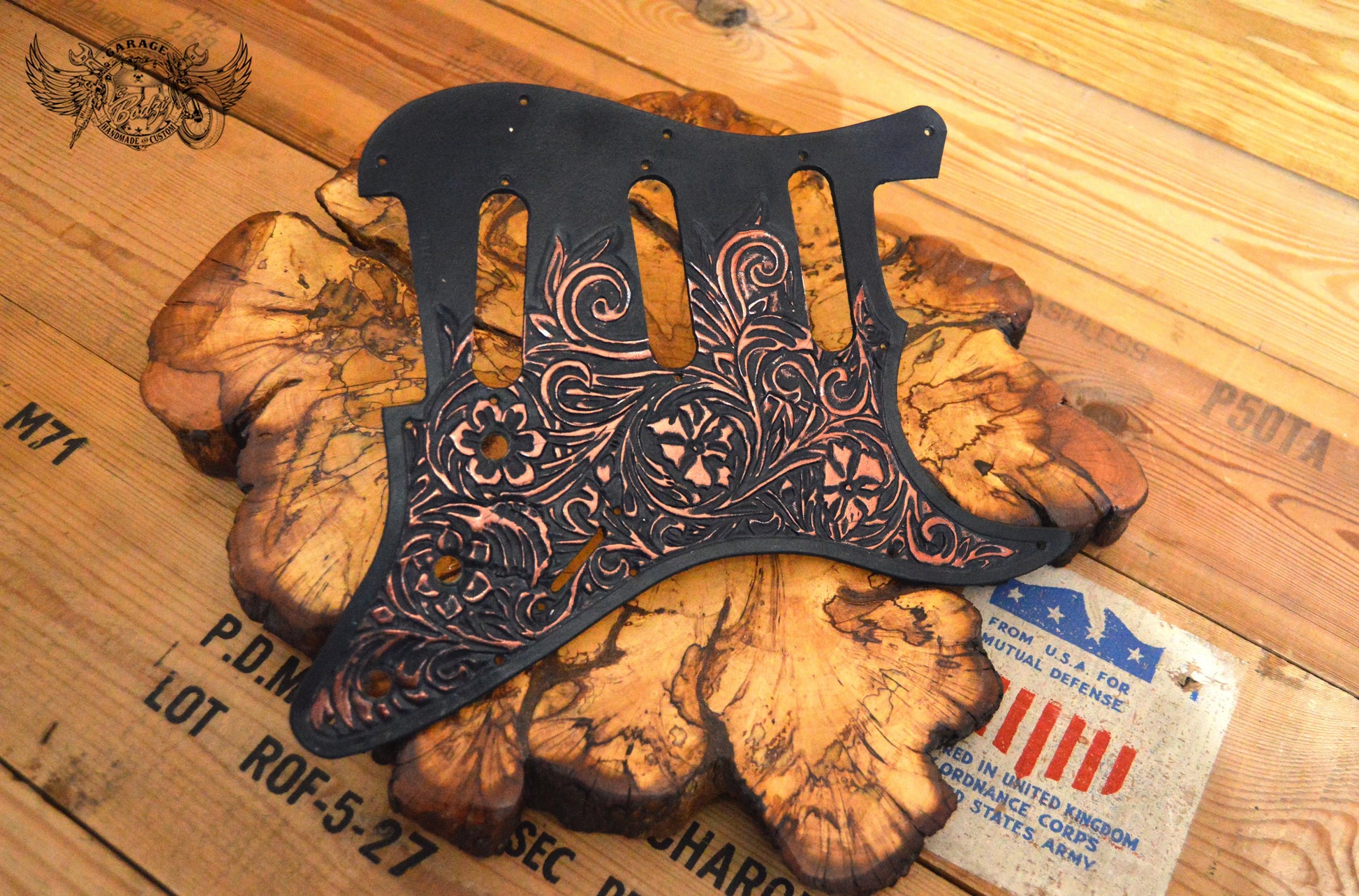 Copper Floral Leather Stratocaster Pickguard-ByBodzi