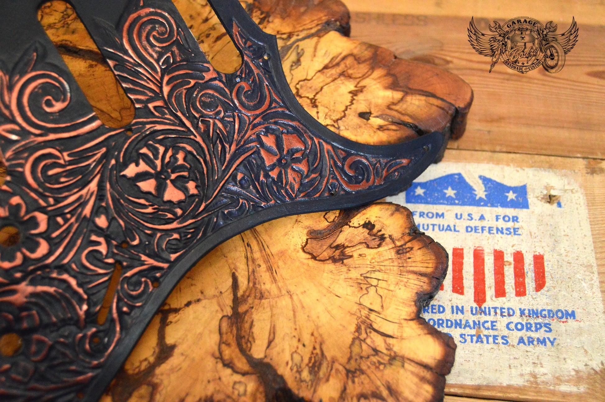Copper Floral Leather Stratocaster Pickguard-ByBodzi