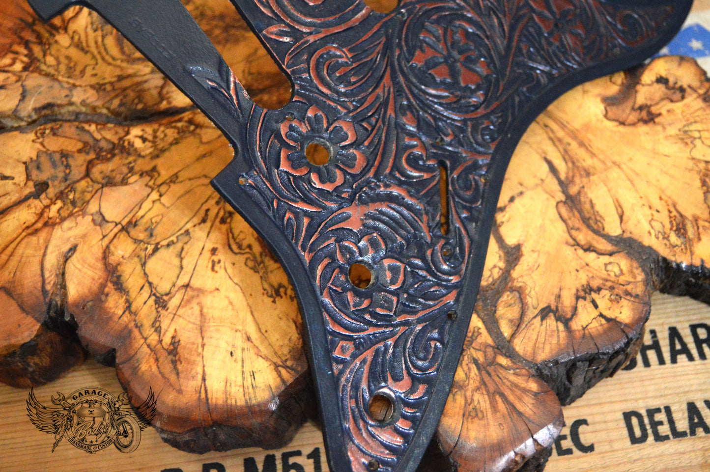 Copper Floral Leather Stratocaster Pickguard-ByBodzi