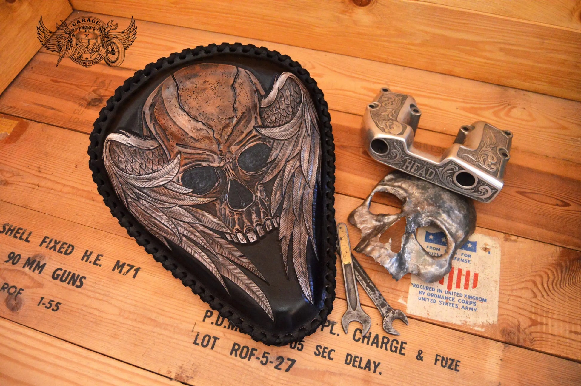 Skull With Wings Leather Motorcycle Solo Seat-ByBodzi