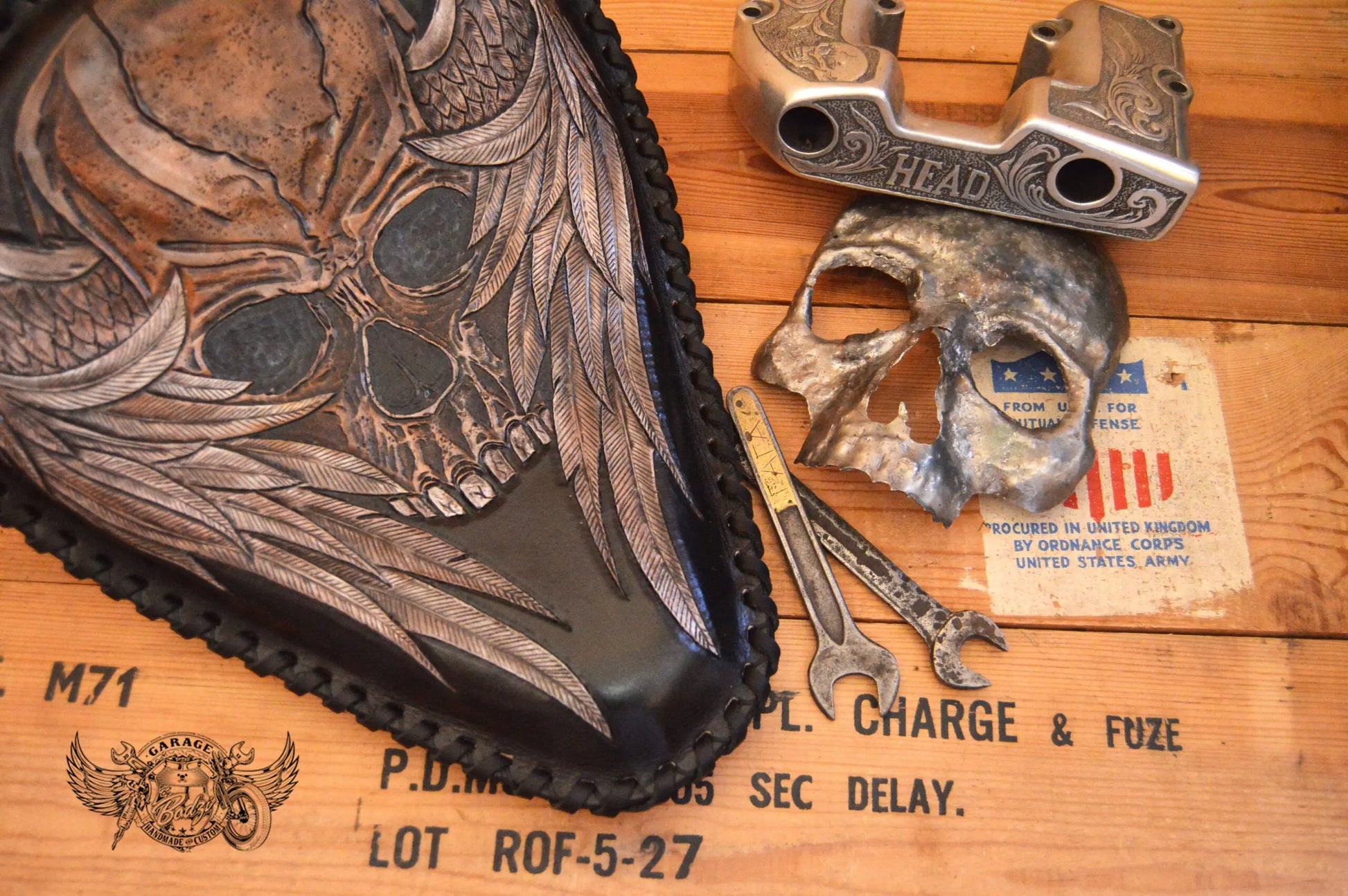 Skull With Wings Leather Motorcycle Solo Seat-ByBodzi