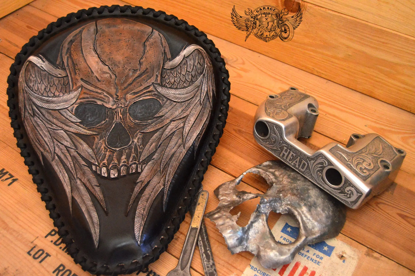 Skull With Wings Leather Motorcycle Solo Seat-ByBodzi