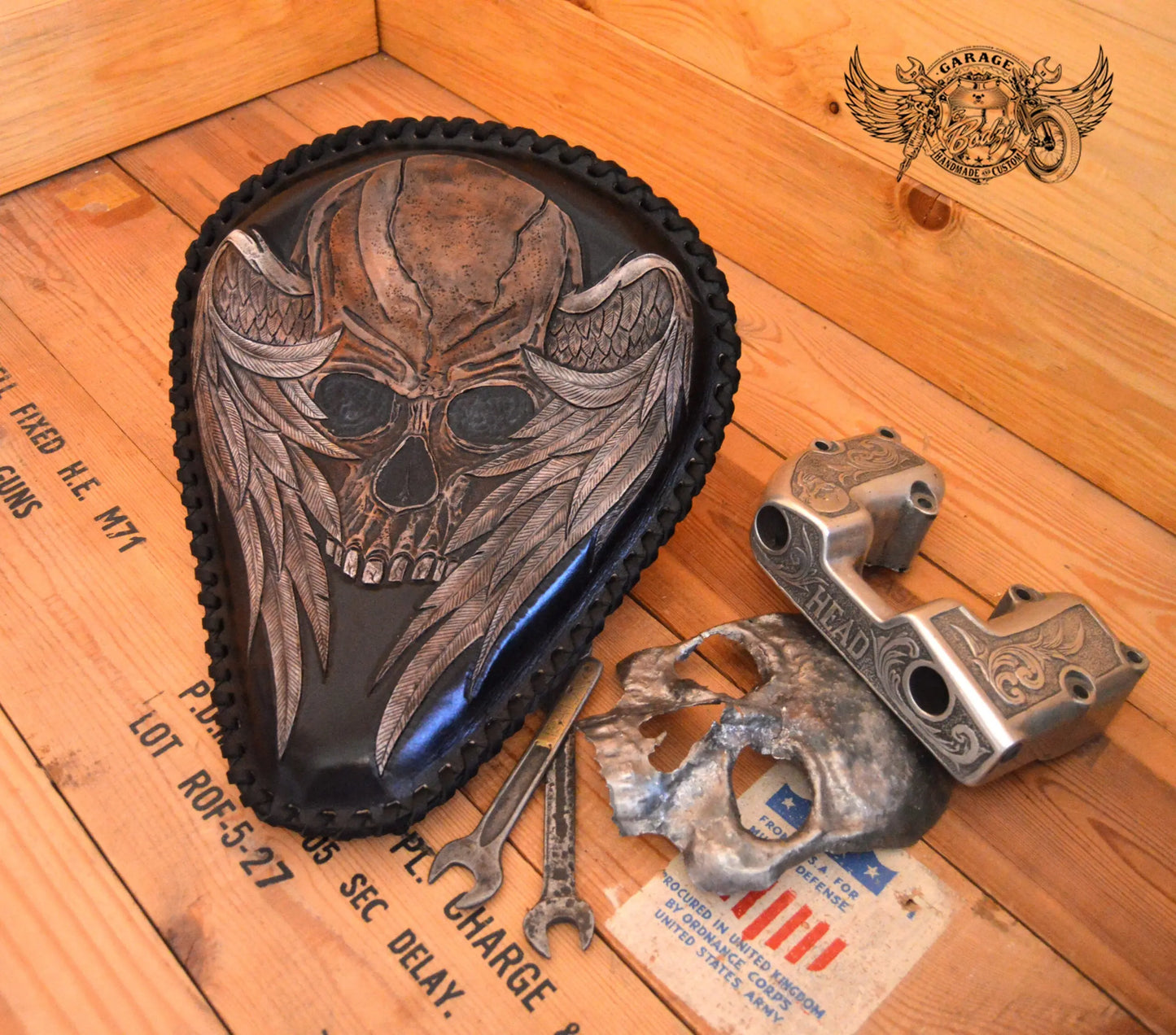 Skull With Wings Leather Motorcycle Solo Seat-ByBodzi