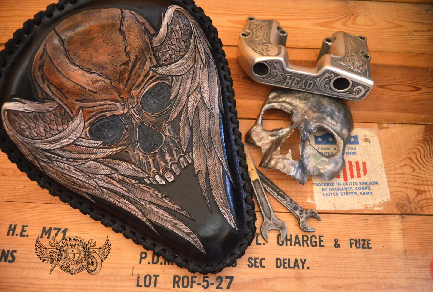 Skull With Wings Leather Motorcycle Solo Seat-ByBodzi