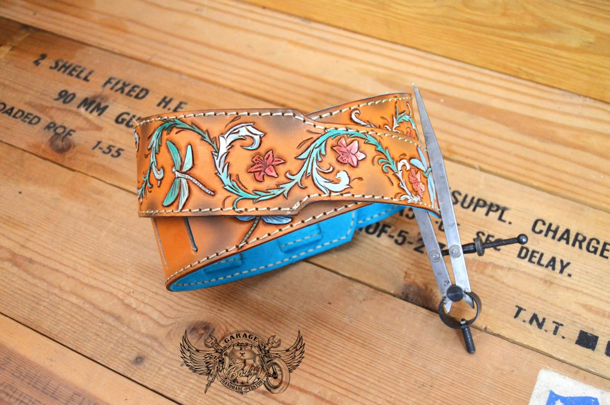 Turquoise Dragonfly Leather Guitar Strap-ByBodzi
