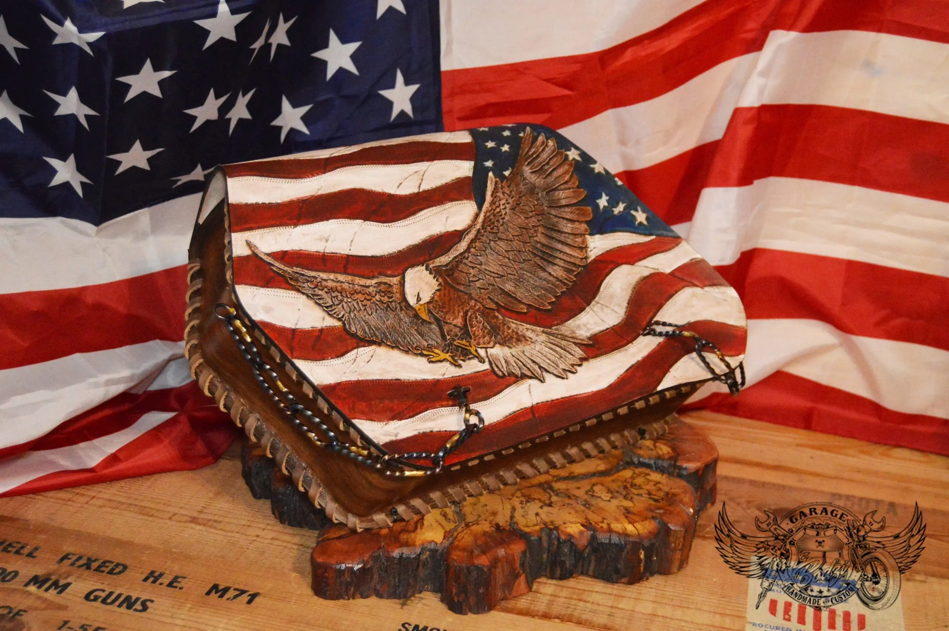 US Flag & Eagle Leather Motorcycle Saddlebags-ByBodzi