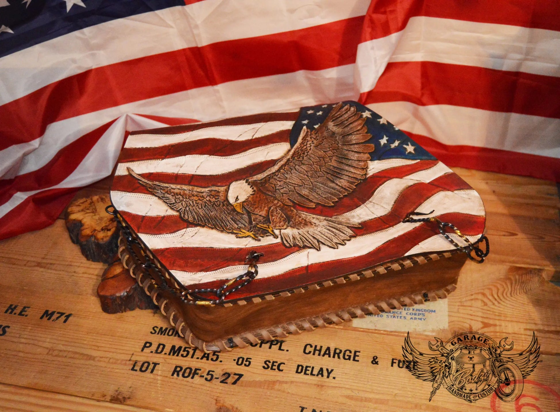 US Flag & Eagle Leather Motorcycle Saddlebags-ByBodzi