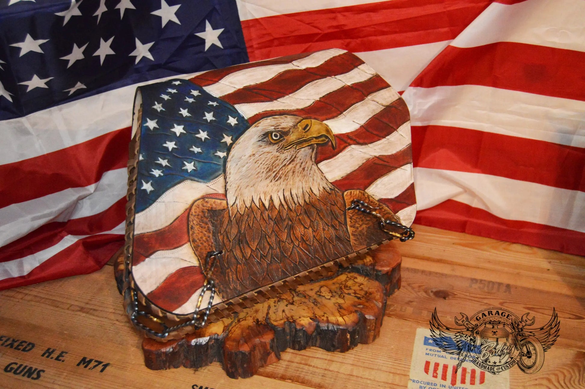 US Flag & Eagle Leather Motorcycle Saddlebags-ByBodzi