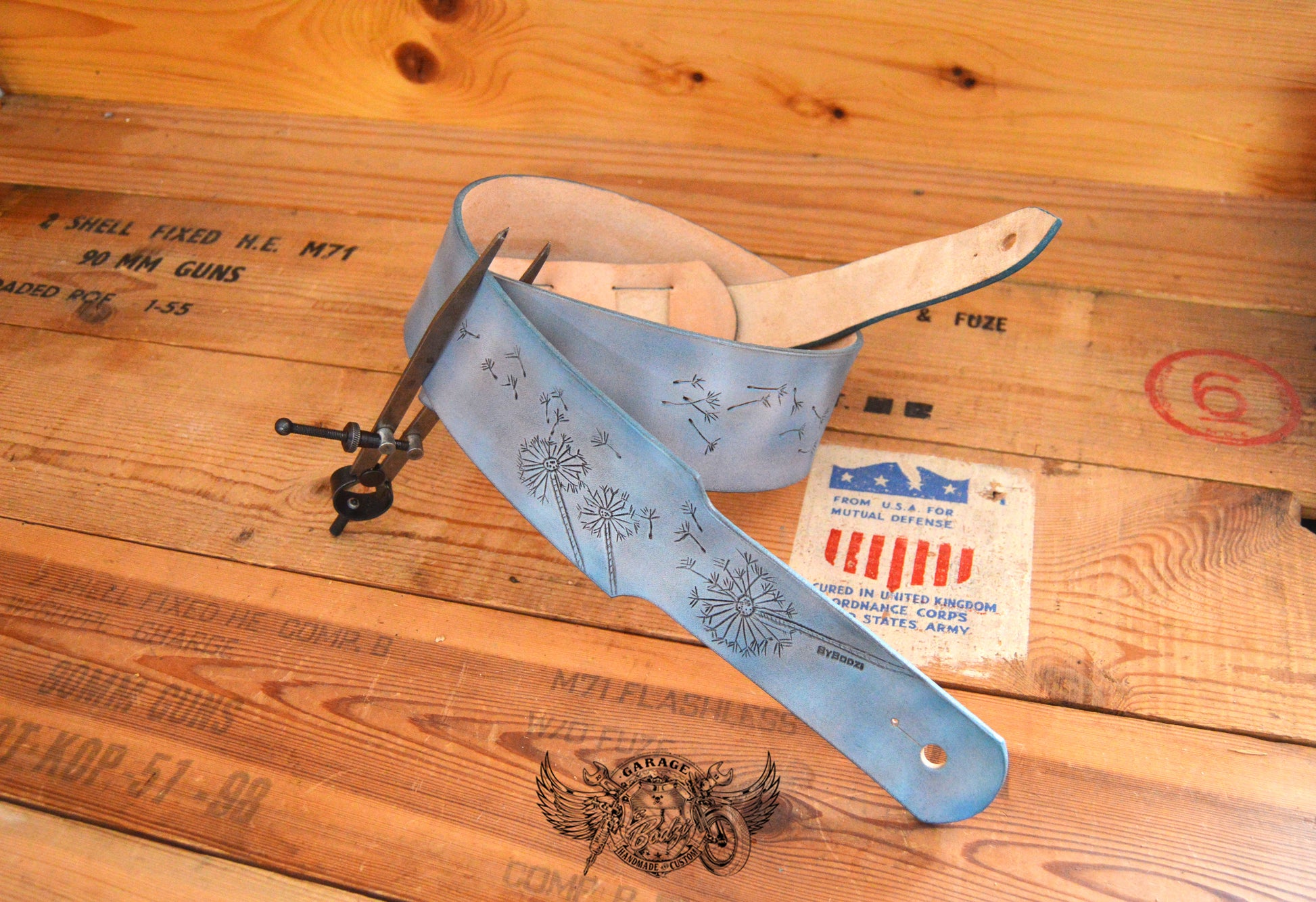 Dandelions Leather Guitar Strap