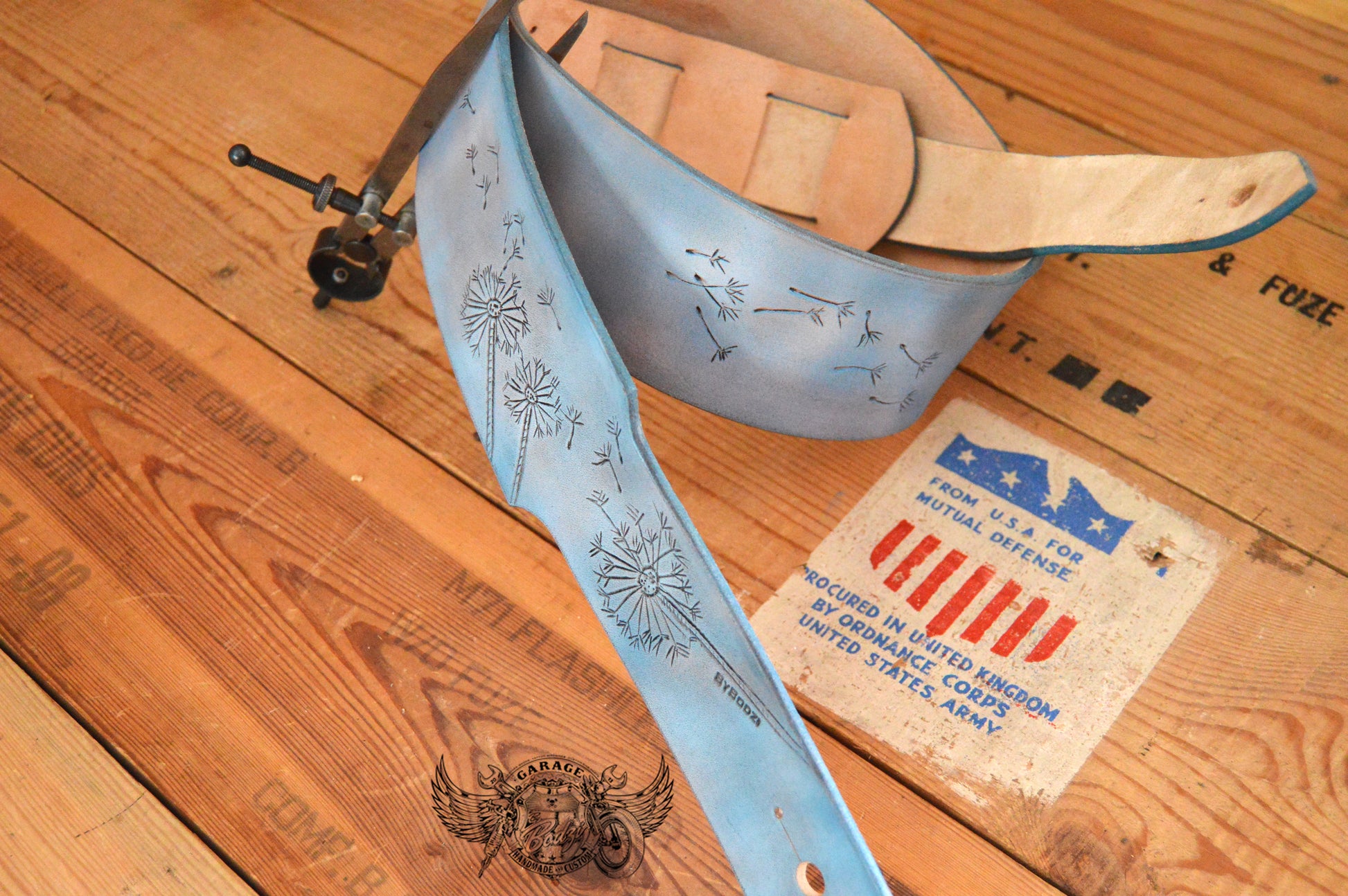 Dandelions Leather Guitar Strap