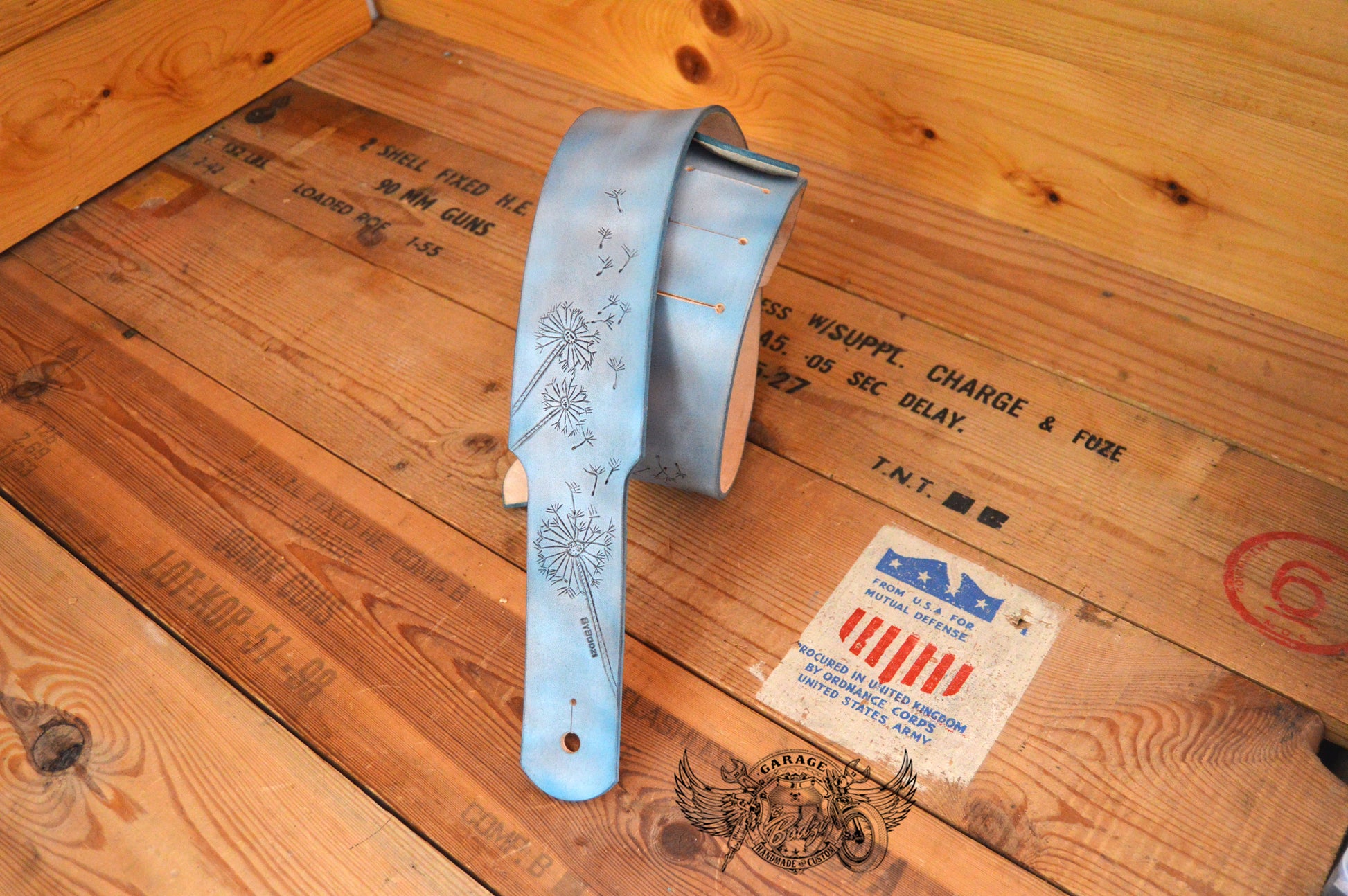 Dandelions Leather Guitar Strap