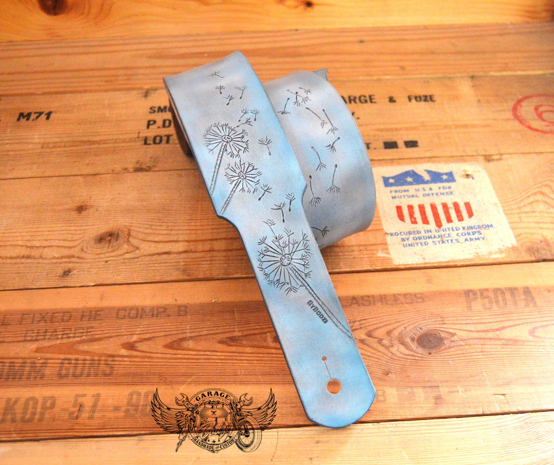 Dandelions Leather Guitar Strap