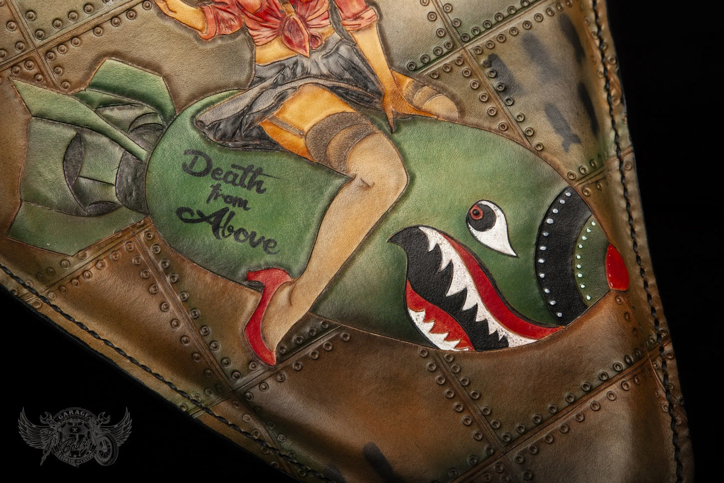 Death From Above Pin-Up Leather Motorcycle Solo Seat-ByBodzi