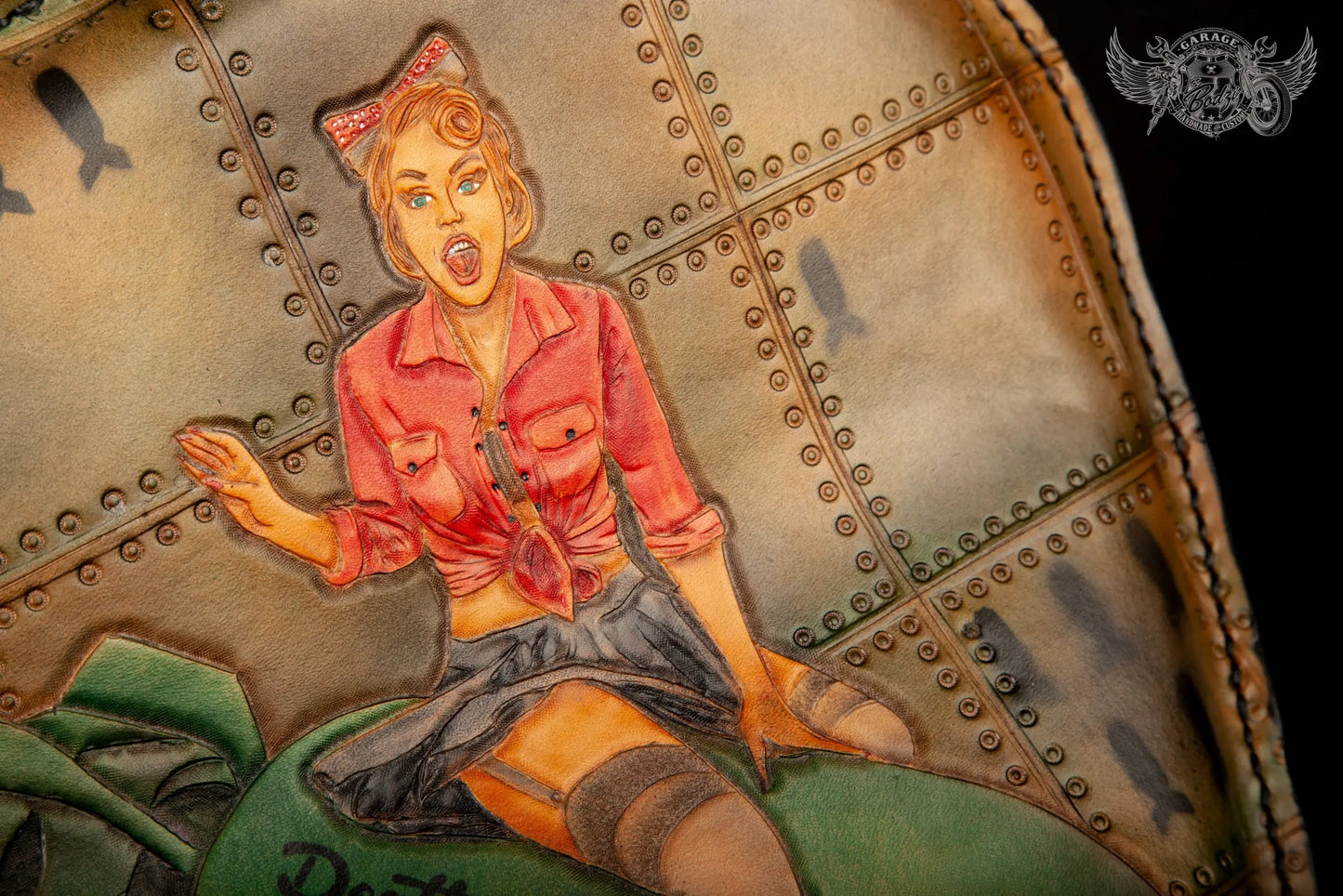 Death From Above Pin-Up Leather Motorcycle Solo Seat-ByBodzi