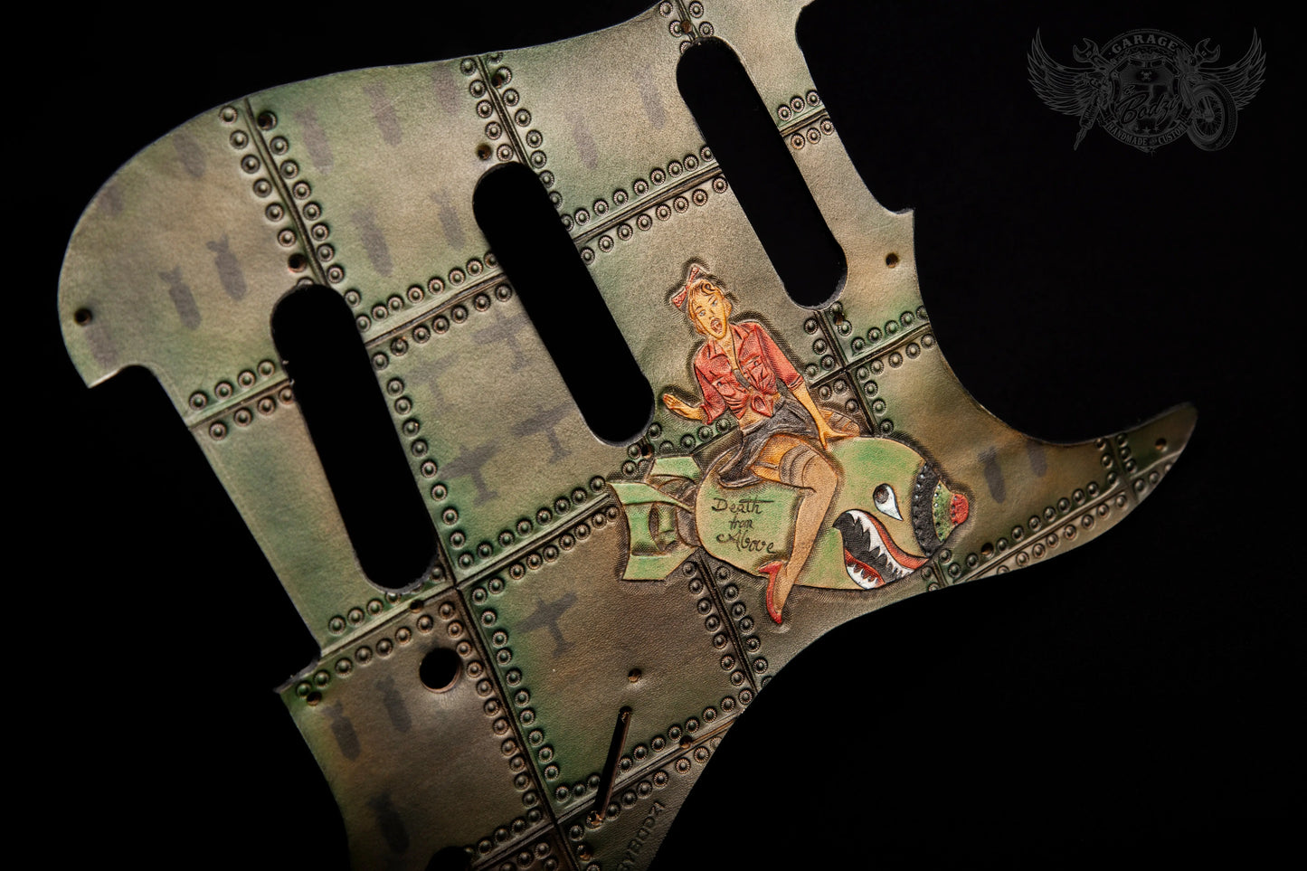 Death From Above Pin-Up Leather Stratocaster Pickguard-ByBodzi-ByBodzi