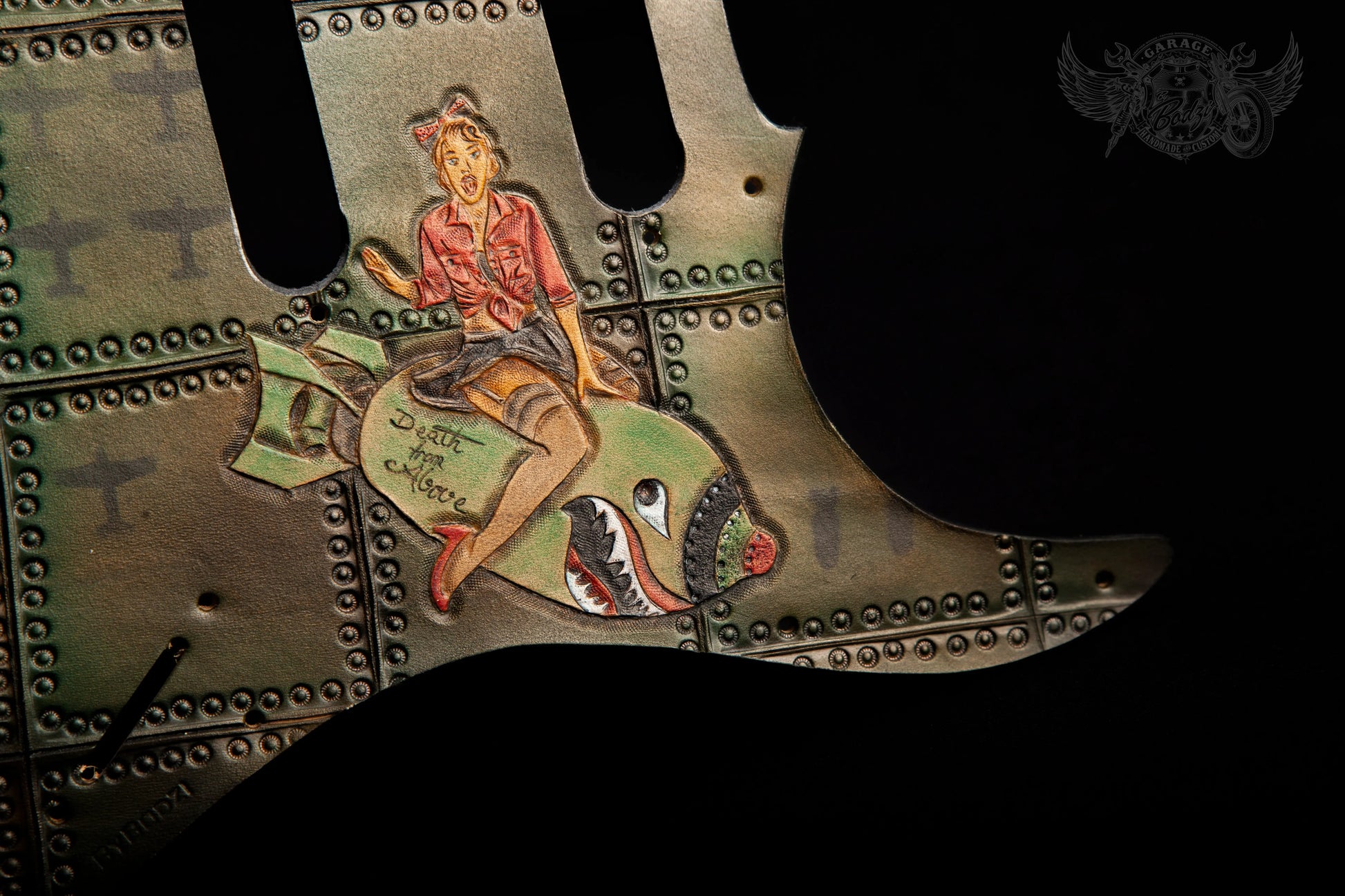 Death From Above Pin-Up Leather Stratocaster Pickguard-ByBodzi-ByBodzi