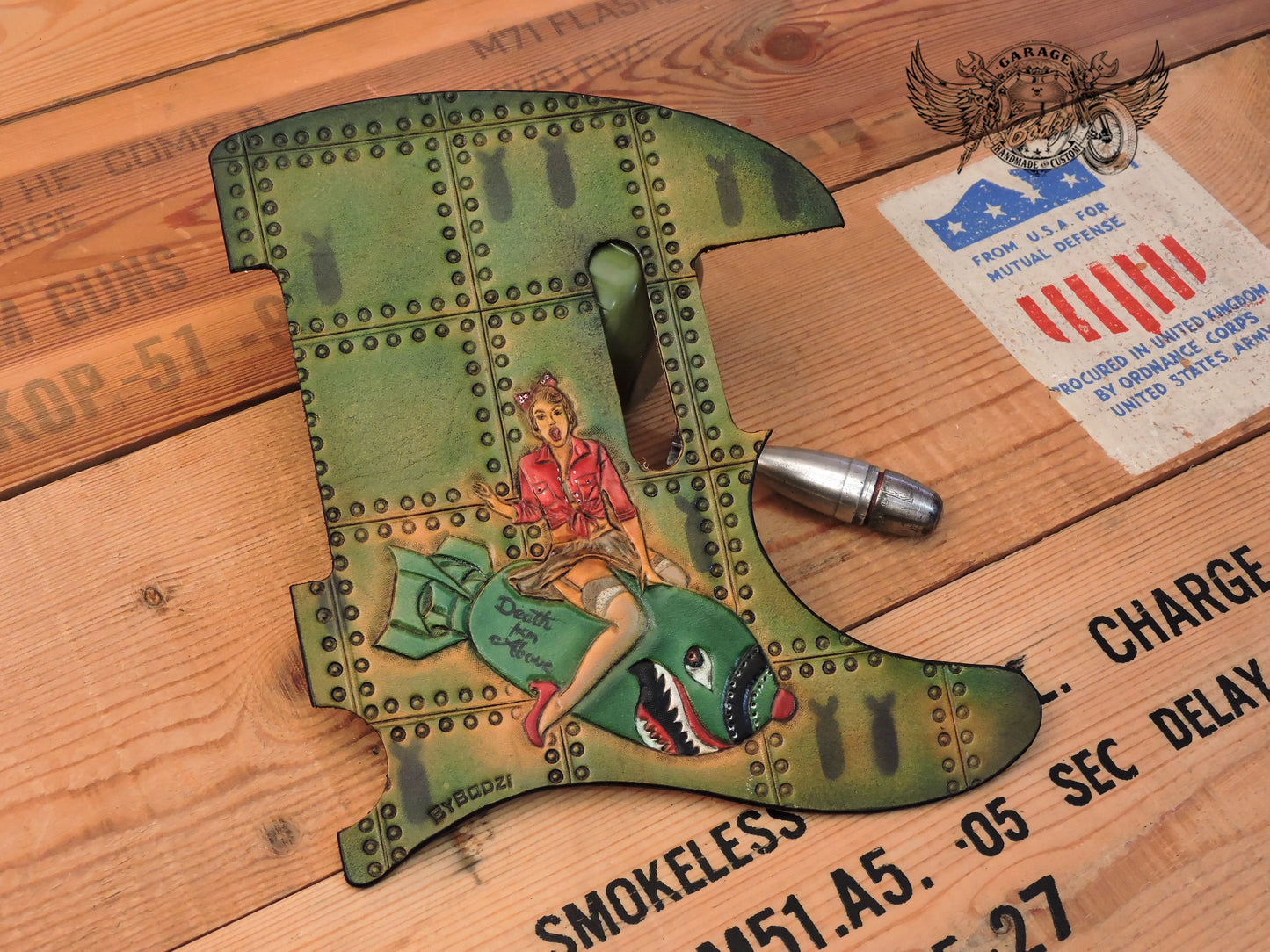 Death From Above Pin-Up Leather Telecaster Pickguard v2.0-ByBodzi-ByBodzi