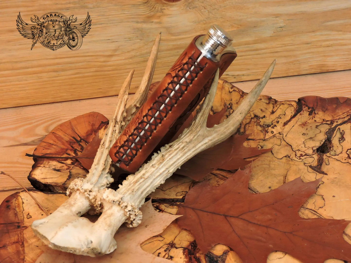 Deer & Hunting Horn Leather Bound Flask-ByBodzi